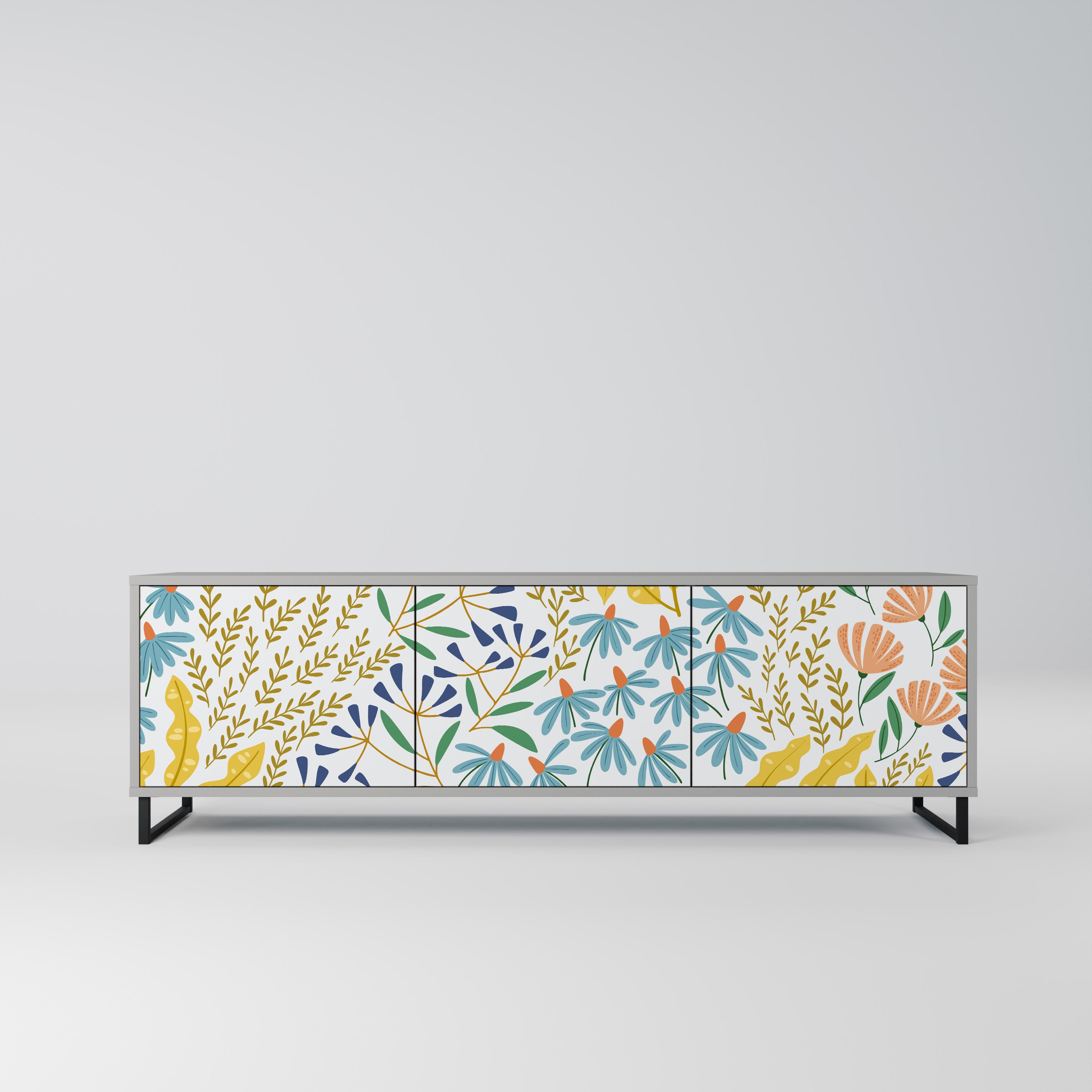 HELLO SPRING 3-Door TV Stand in Grey Finish