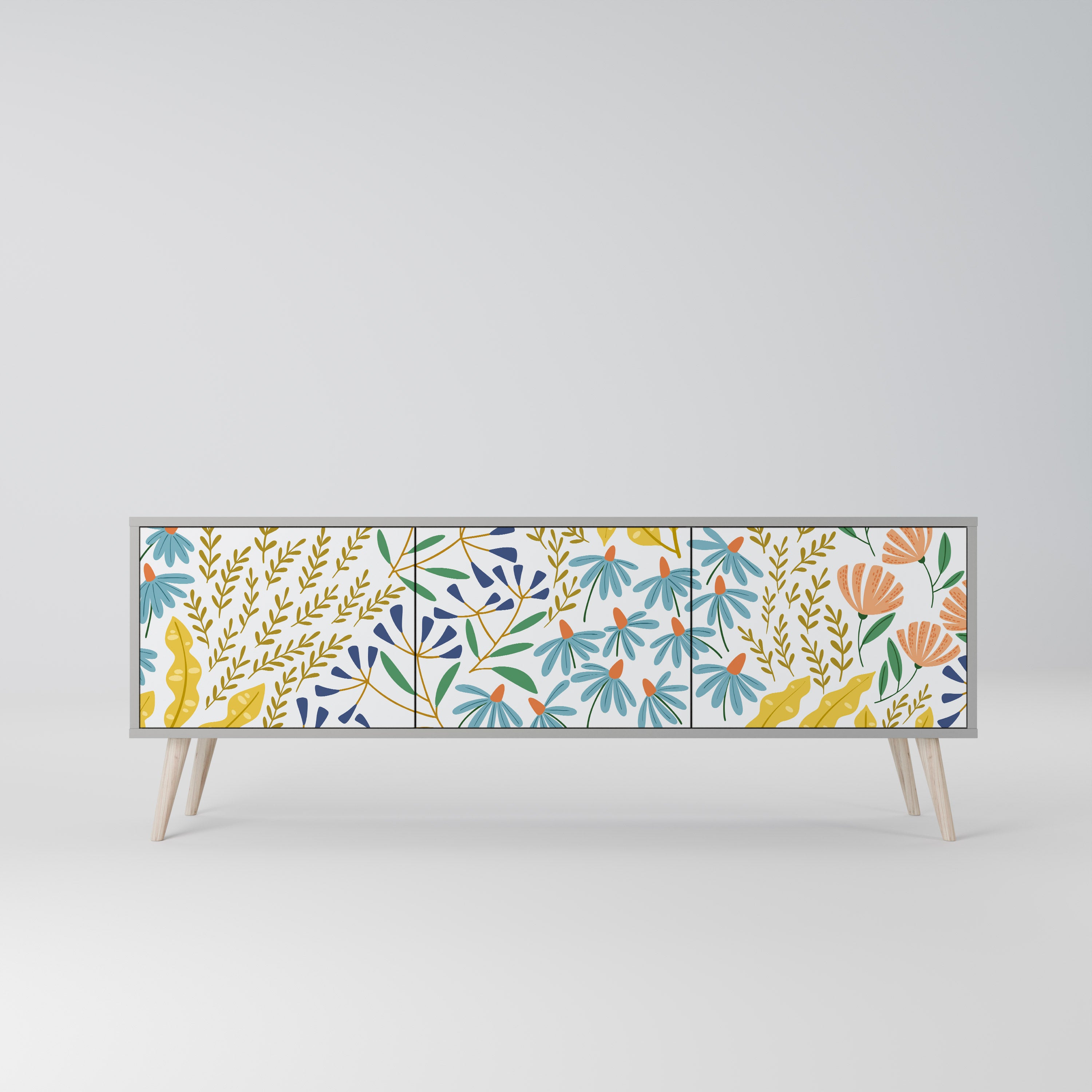 HELLO SPRING 3-Door TV Stand in Grey Finish
