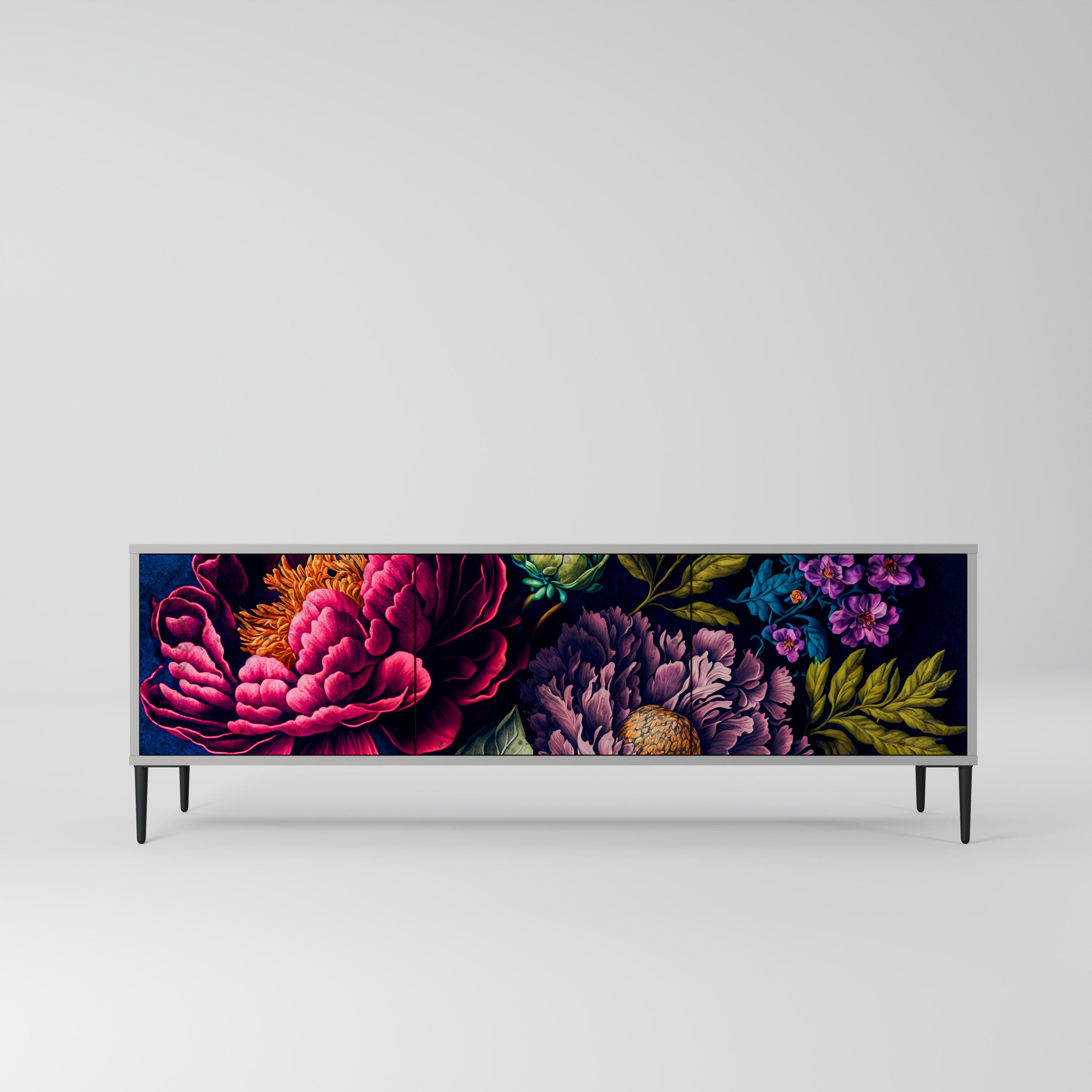 BLOOMING ELEGANCE 3-Door TV Stand in Grey Finish