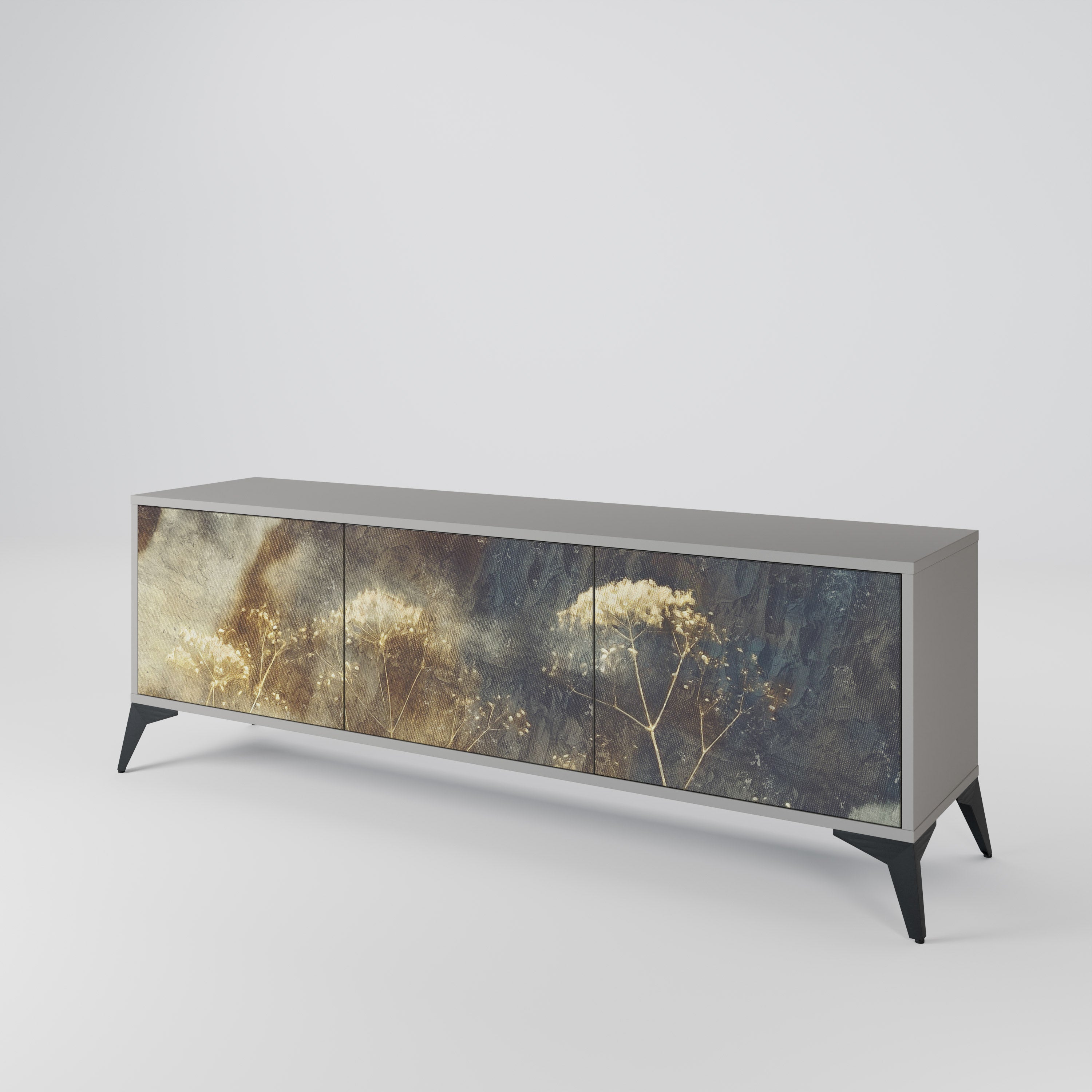 GENTLE POWER 3-Door TV Stand in Grey Finish