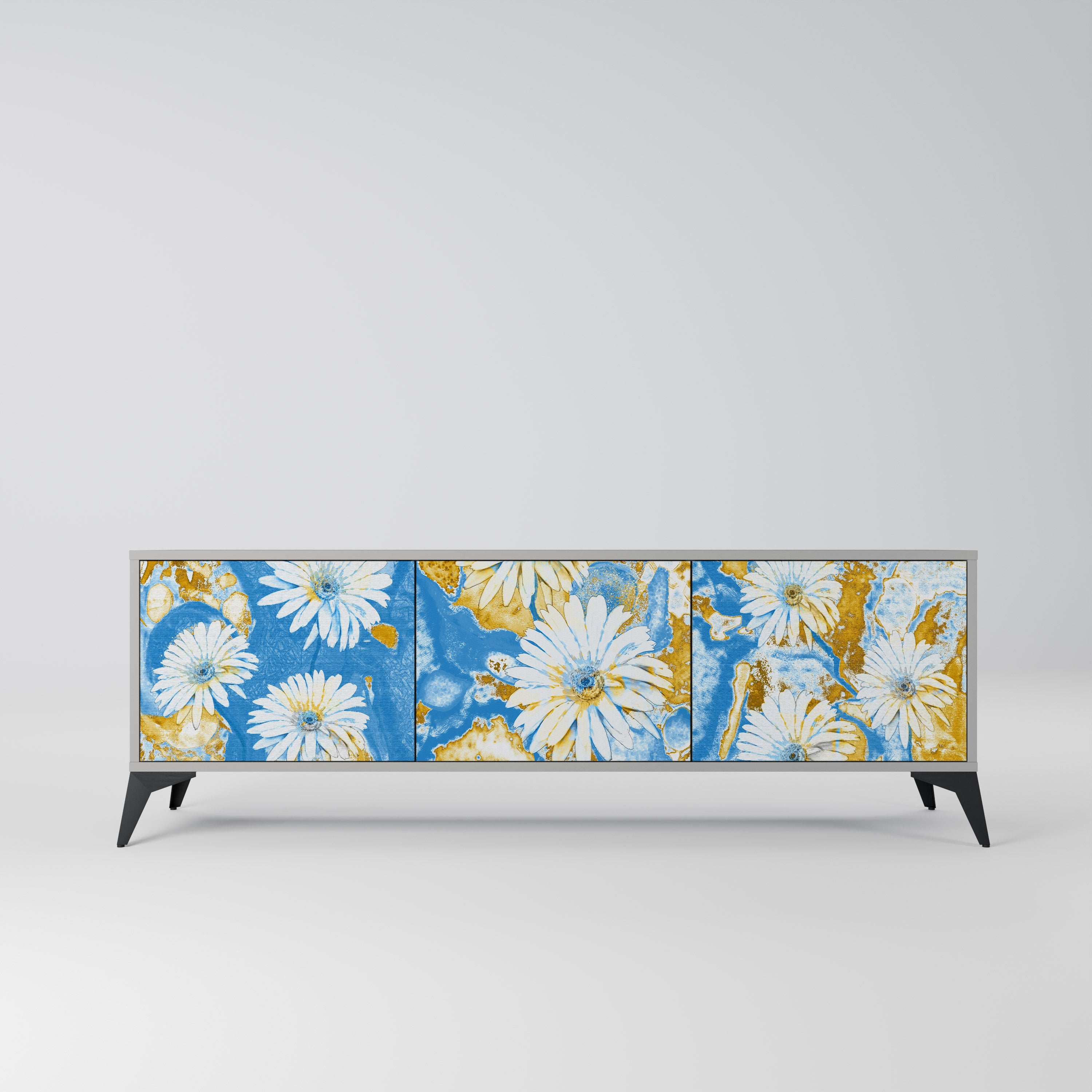 DAISY LUXE 3-Door TV Stand in Grey Finish