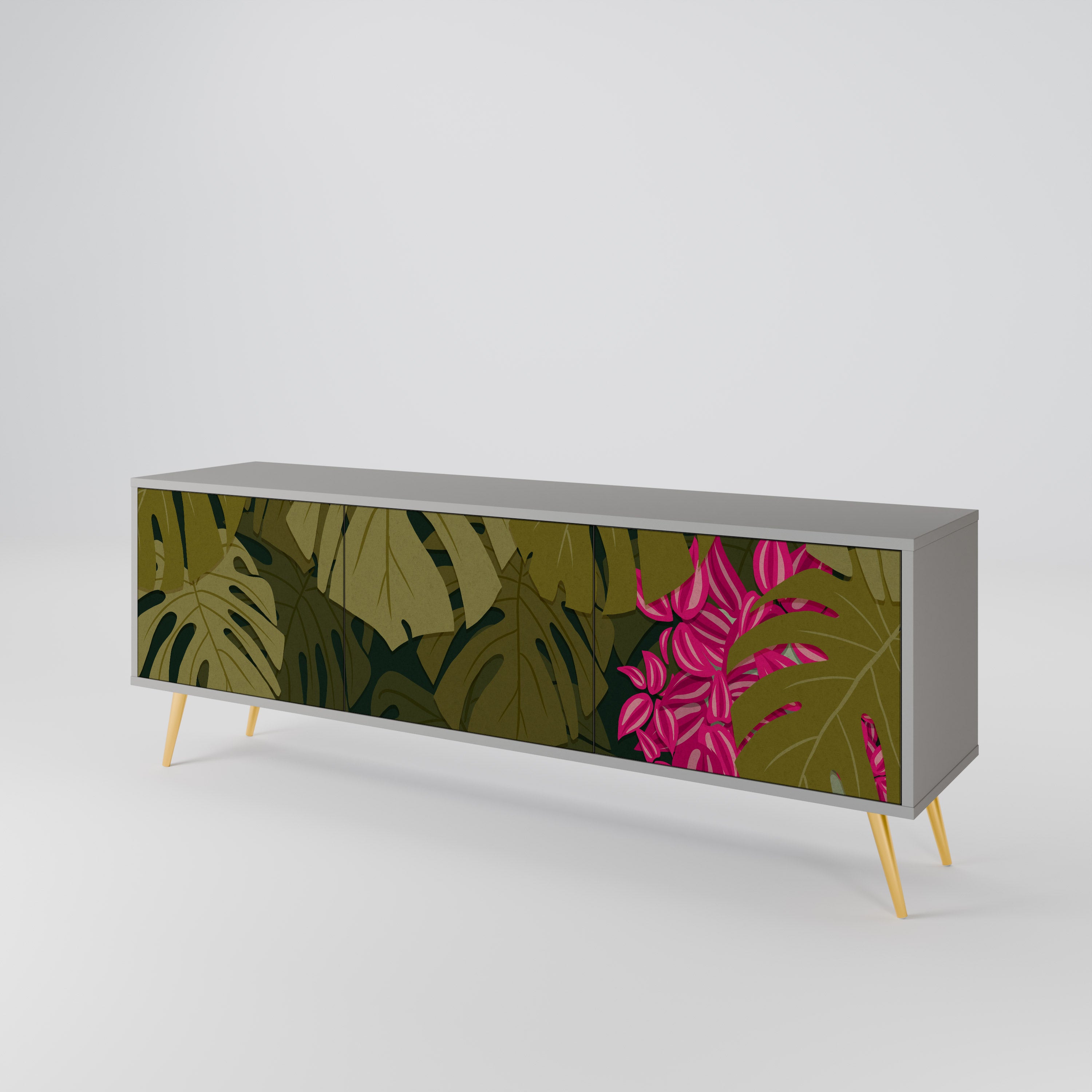 TROPICAL BEAUTY 3-Door TV Stand in Grey Finish