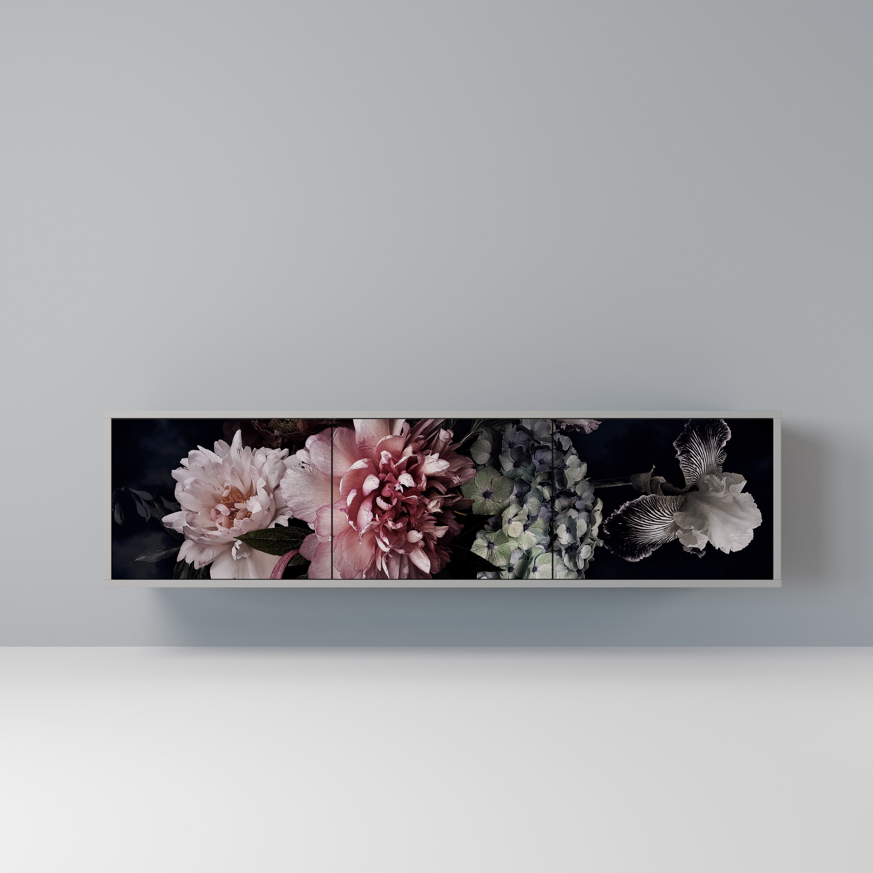 PURE BLOSSOM 3-Door TV Stand in Grey Finish