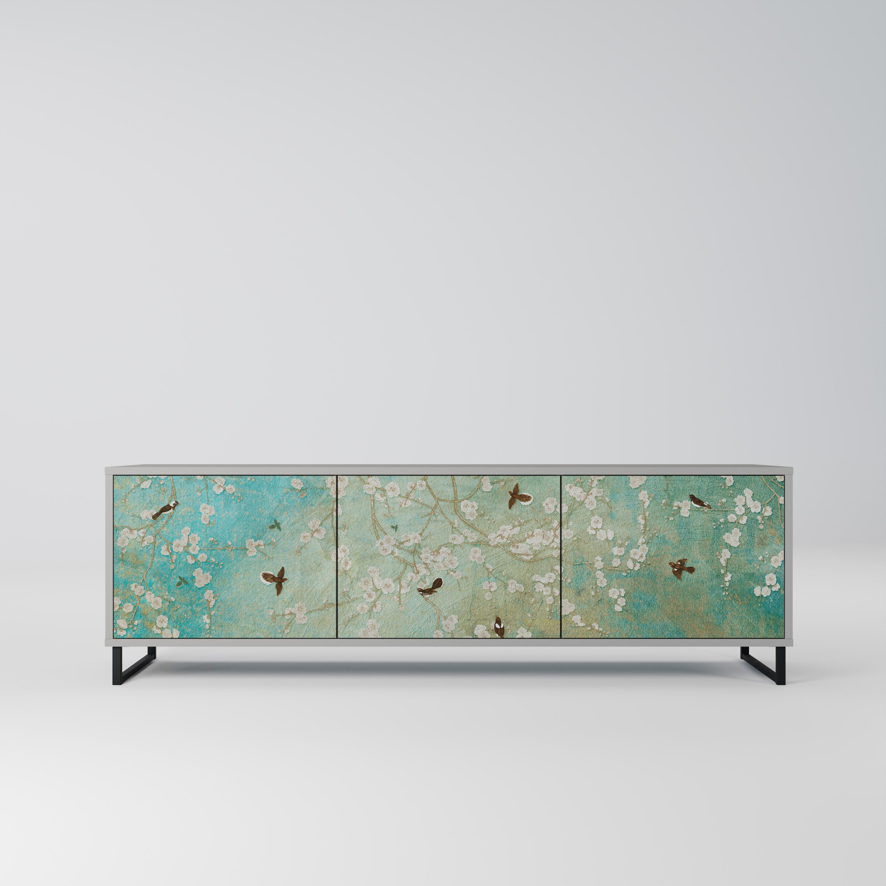 BLOOMING CHARM 3-Door TV Stand in Grey Finish