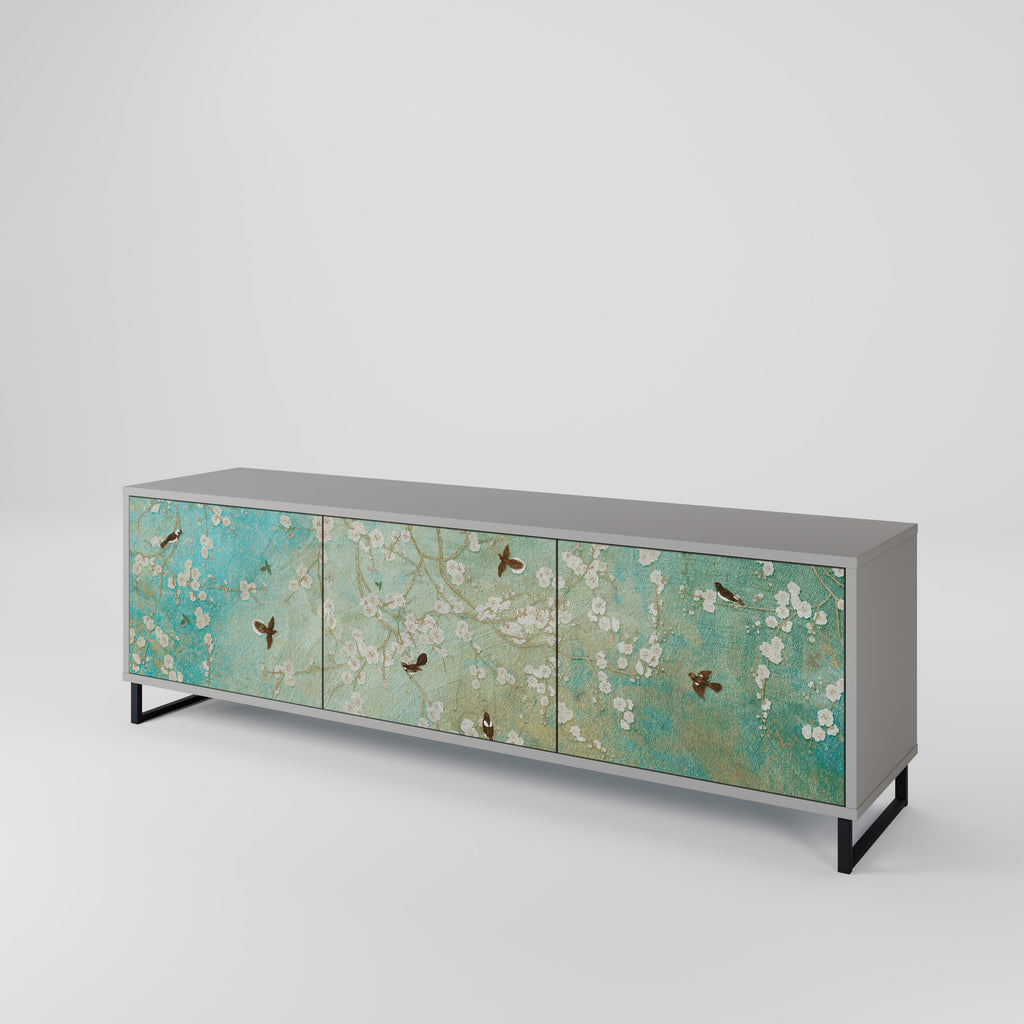 BLOOMING CHARM 3-Door TV Stand in Grey Finish