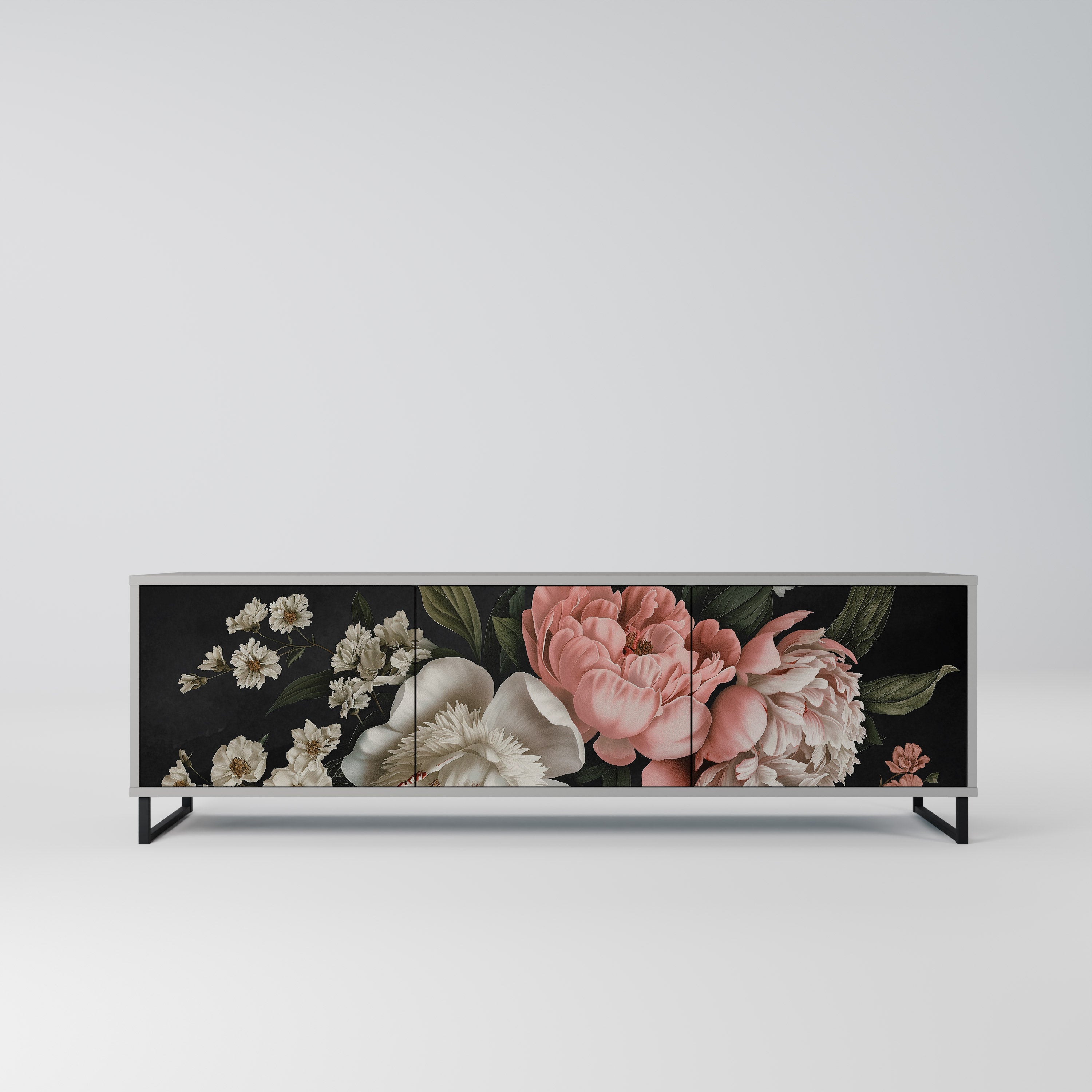 LUSH ELEGANCE 3-Door TV Stand in Grey Finish