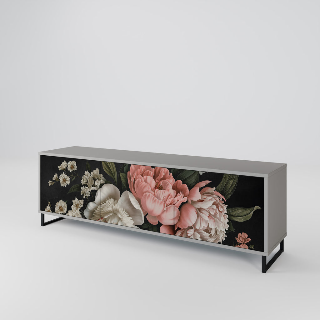 LUSH ELEGANCE 3-Door TV Stand in Grey Finish
