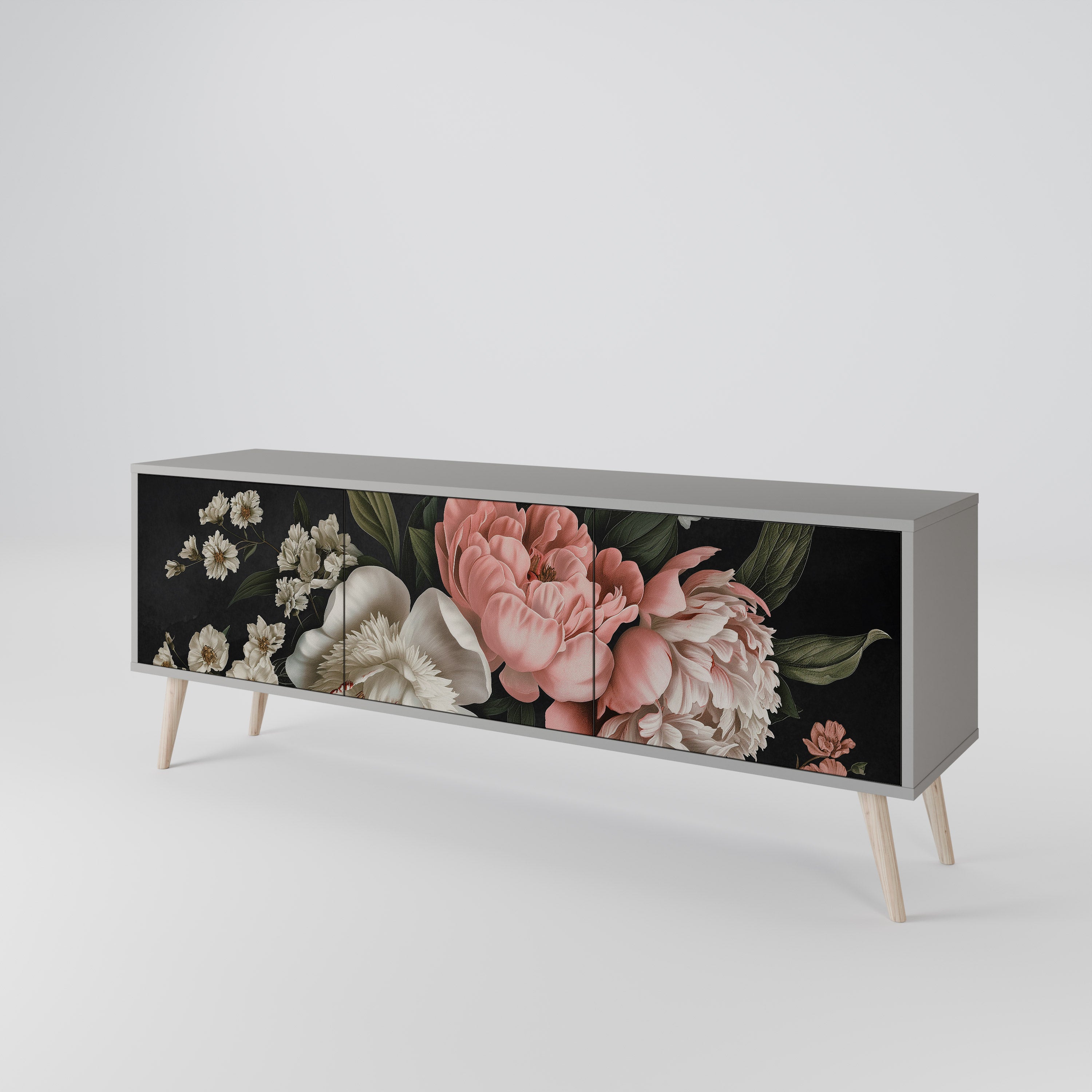 LUSH ELEGANCE 3-Door TV Stand in Grey Finish