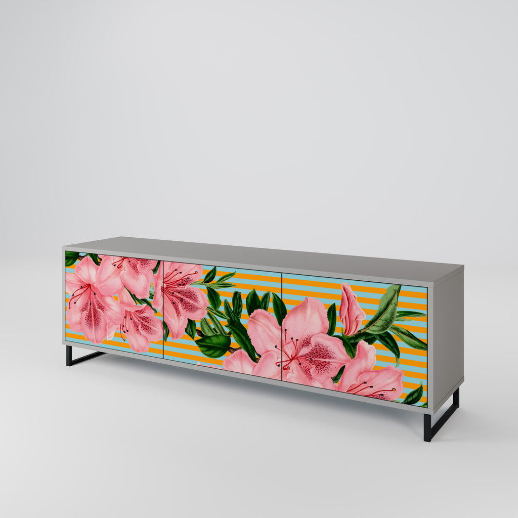FRAGILE BEAUTY 3-Door TV Stand in Grey Finish