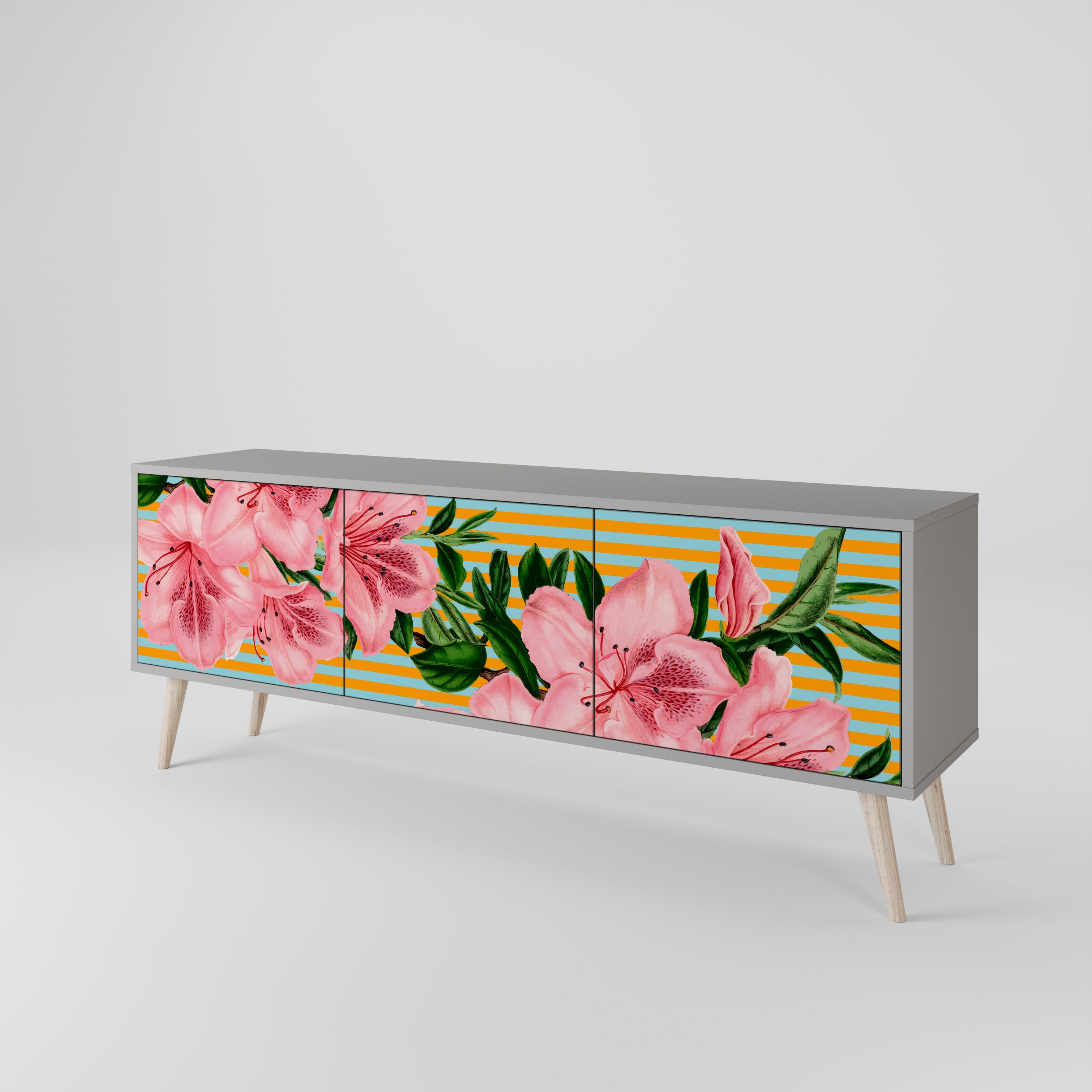 FRAGILE BEAUTY 3-Door TV Stand in Grey Finish