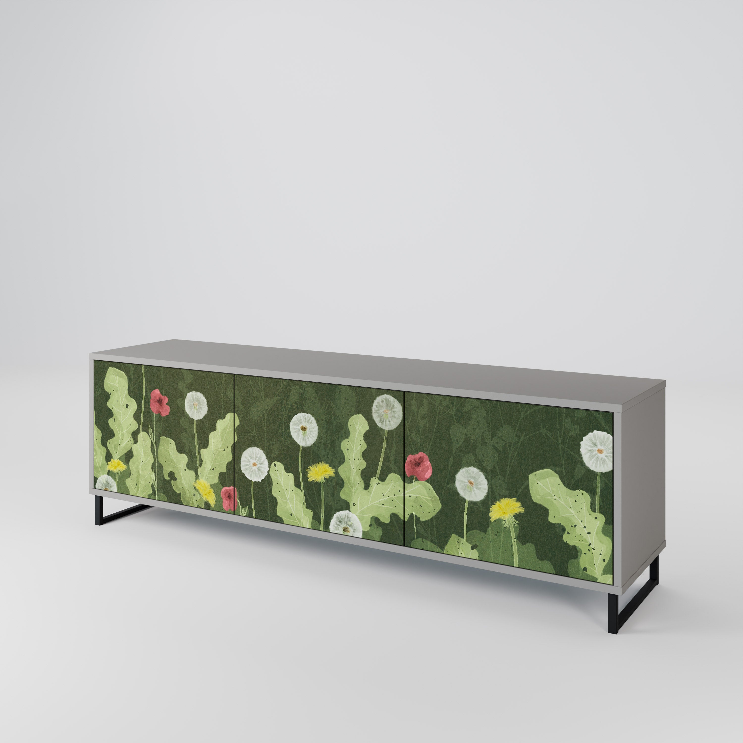 DANDELION AMUSE 3-Door TV Stand in Grey Finish