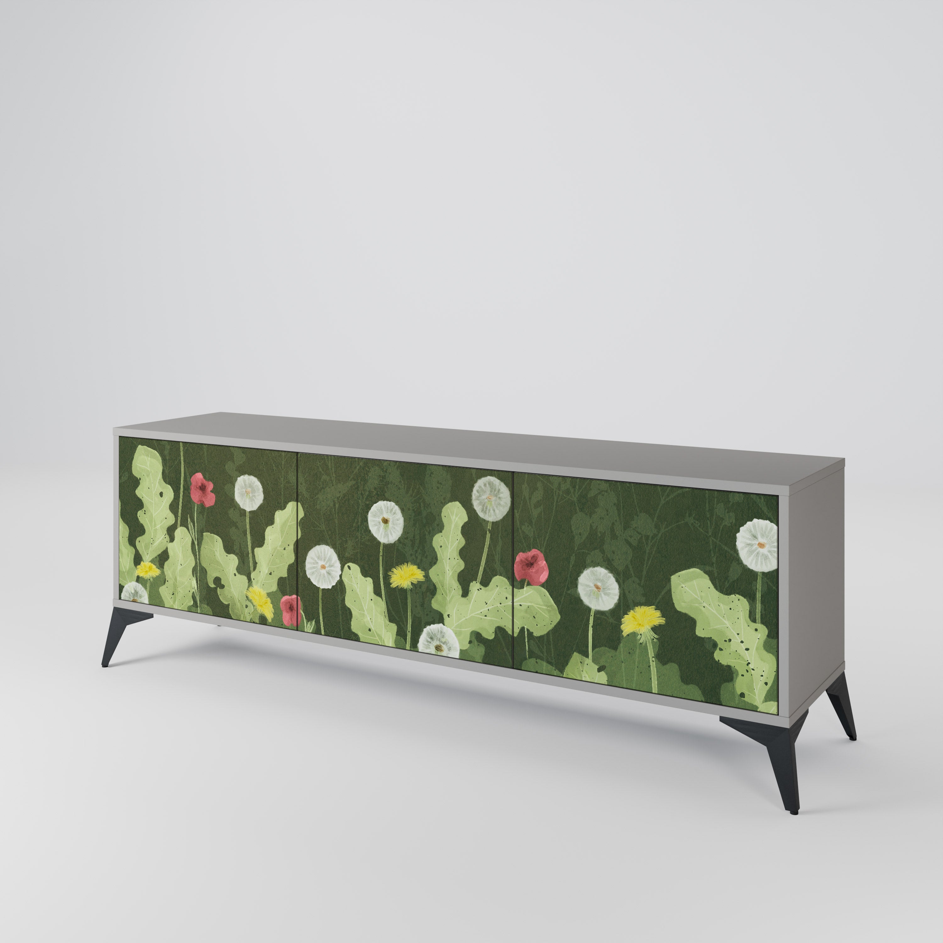 DANDELION AMUSE 3-Door TV Stand in Grey Finish