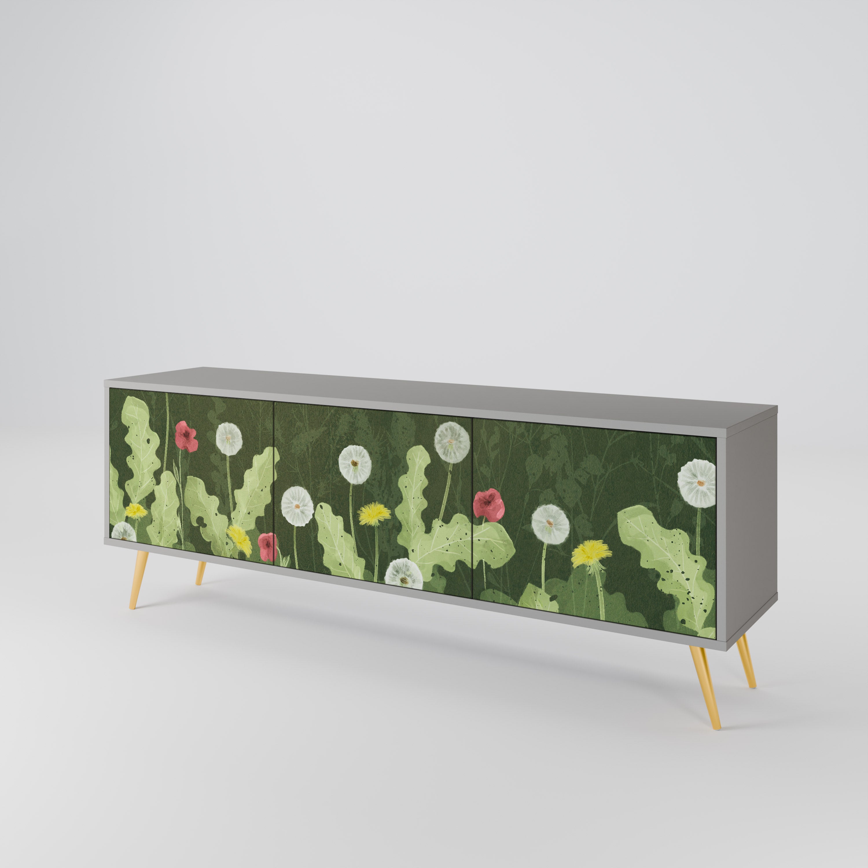 DANDELION AMUSE 3-Door TV Stand in Grey Finish