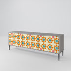 FLORAL DECOR Mueble de TV de 3 Puertas en Acabado Gris