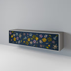 FLOWERS ON NAVY BLUE Mueble de TV de 3 Puertas en Acabado Gris