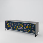 FLOWERS ON NAVY BLUE Mueble de TV de 3 Puertas en Acabado Gris