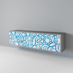 BLOOMY MORNING Mueble de TV de 3 Puertas en Acabado Gris