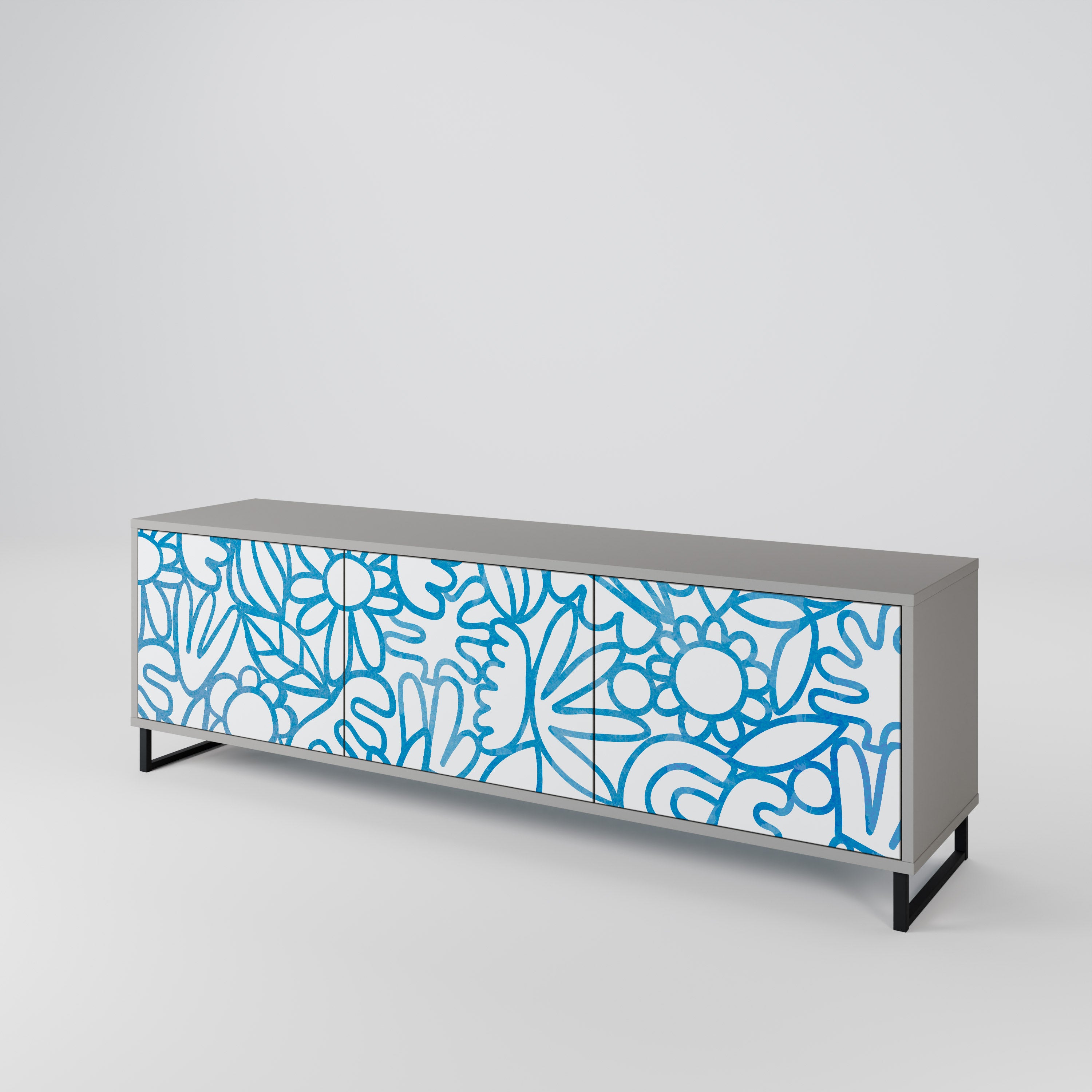 BLOOMY MORNING 3-Door TV Stand in Grey Finish