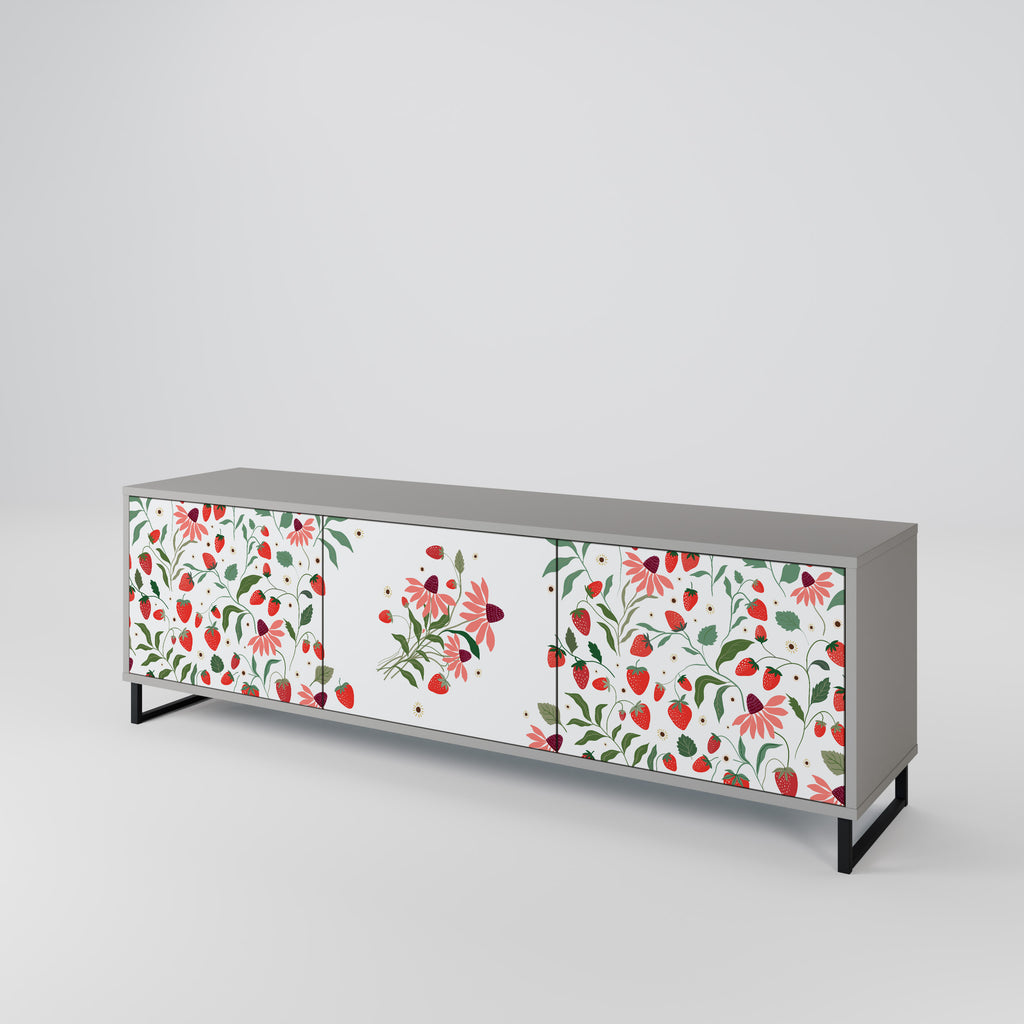 FLOWERS AND STRAWBERRIES 3-Door TV Stand in Grey Finish