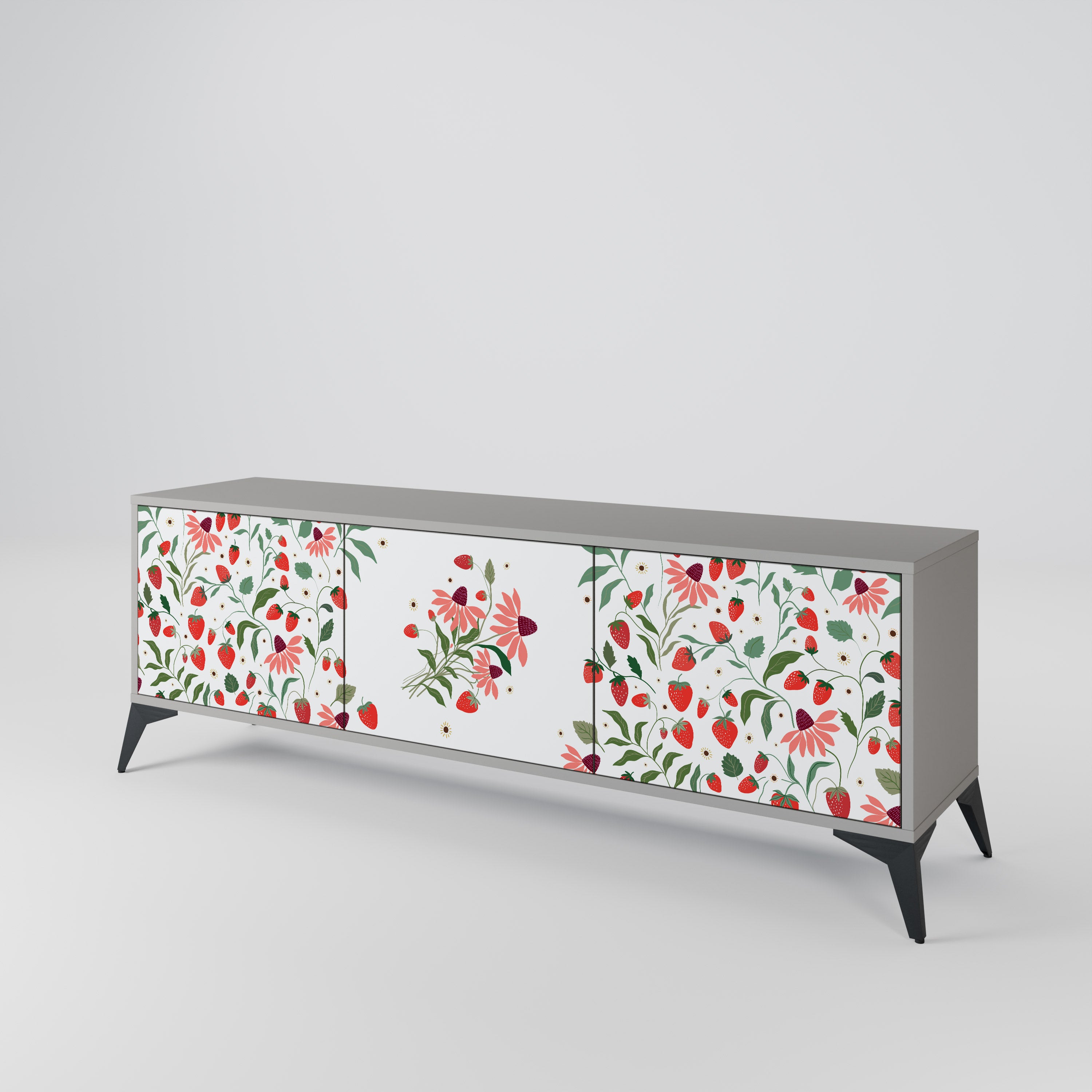 FLOWERS AND STRAWBERRIES Mueble de TV de 3 Puertas