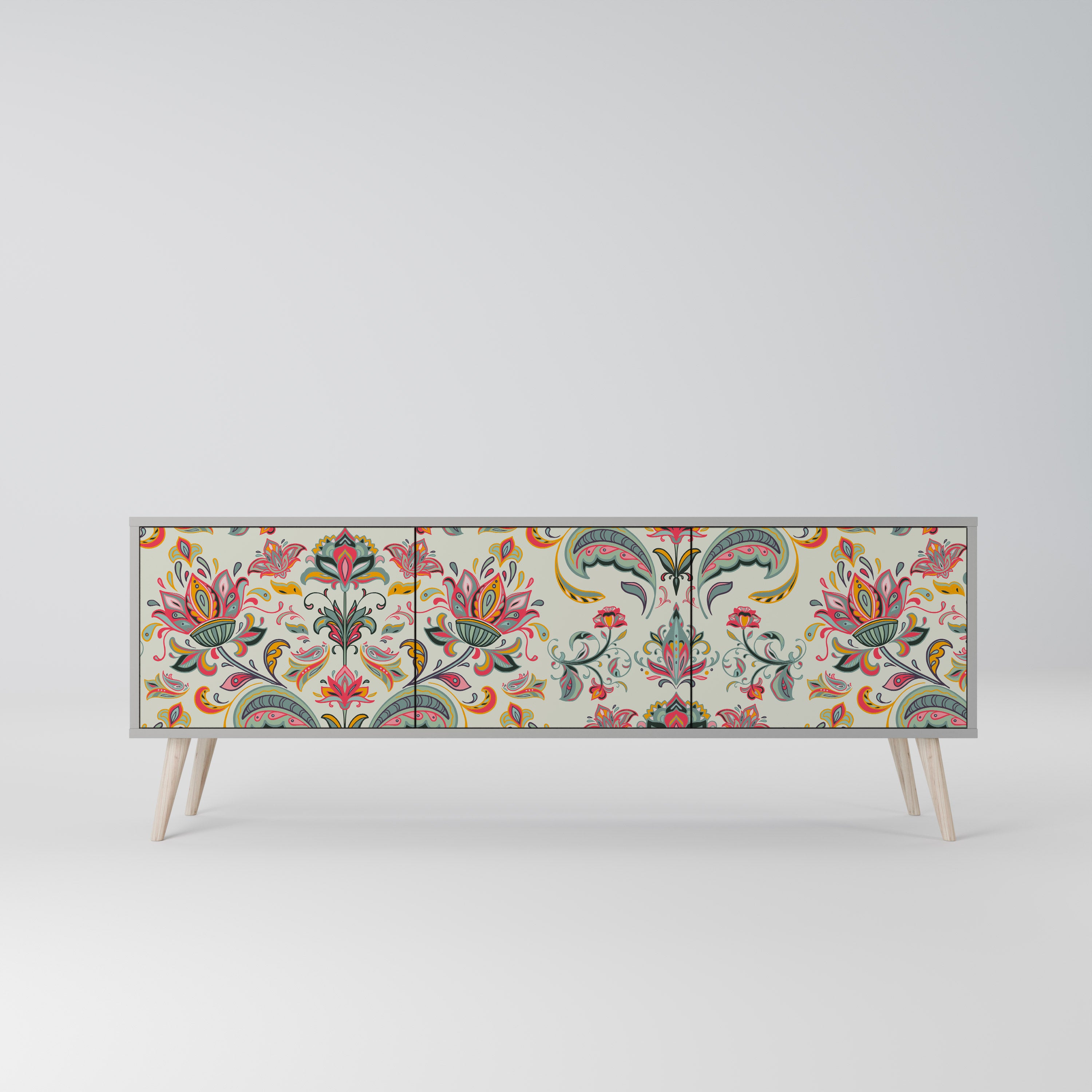 ORGANIC FOLKLORE 3-Door TV Stand in Grey Finish