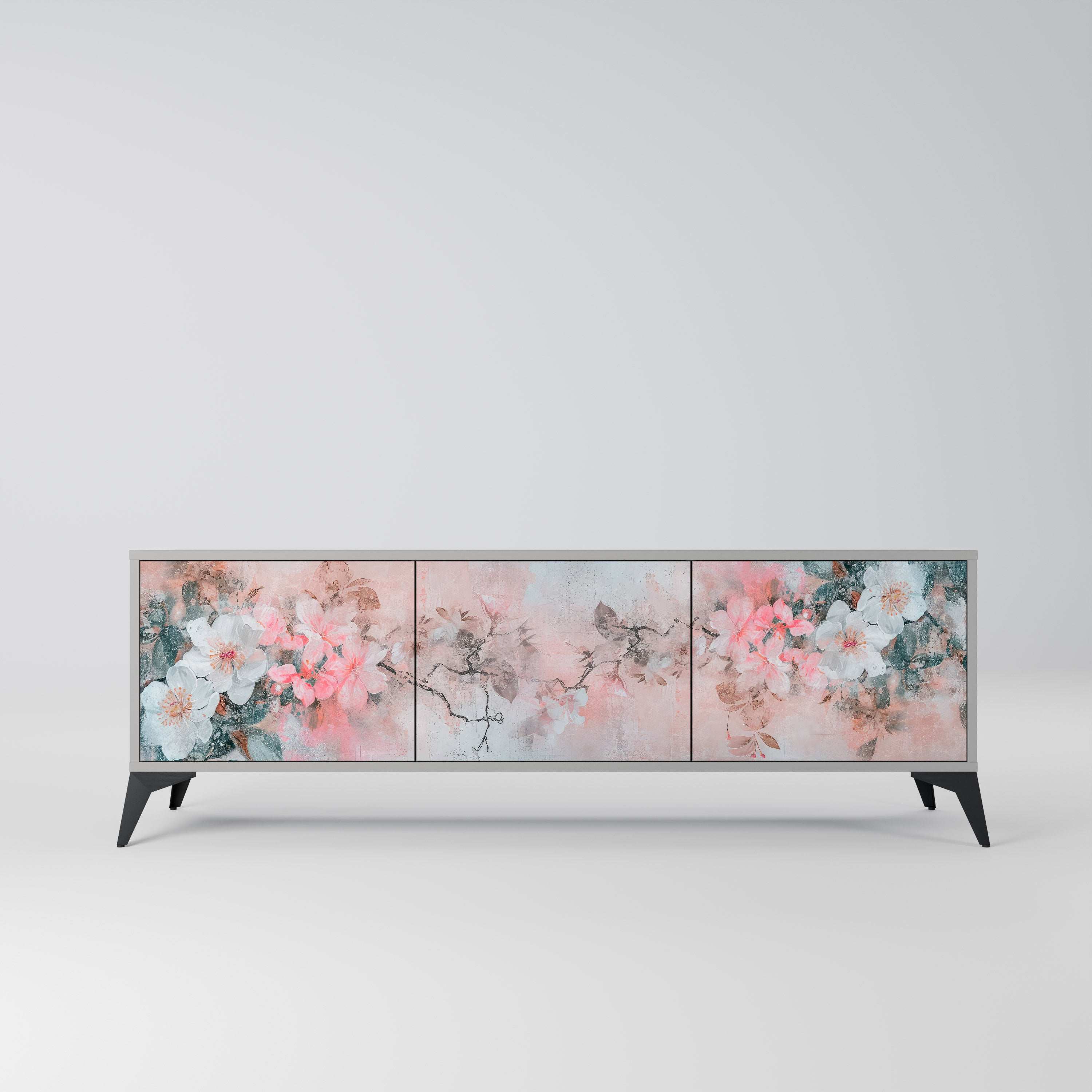 CHERRY BLOSSOM 3-Door TV Stand in Grey Finish