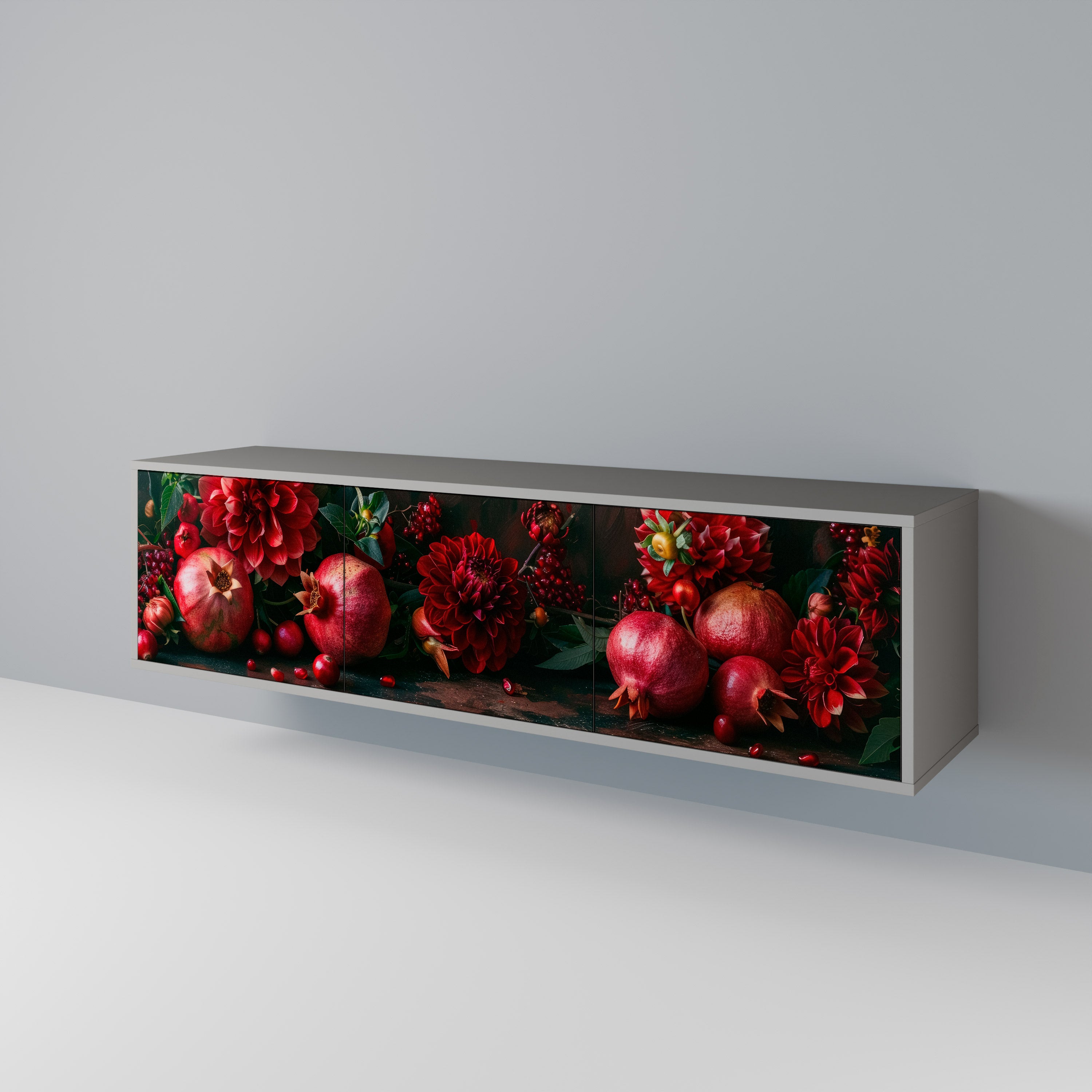 DAHLIAS AND POMEGRANATES 3-Door TV Stand in Grey Finish