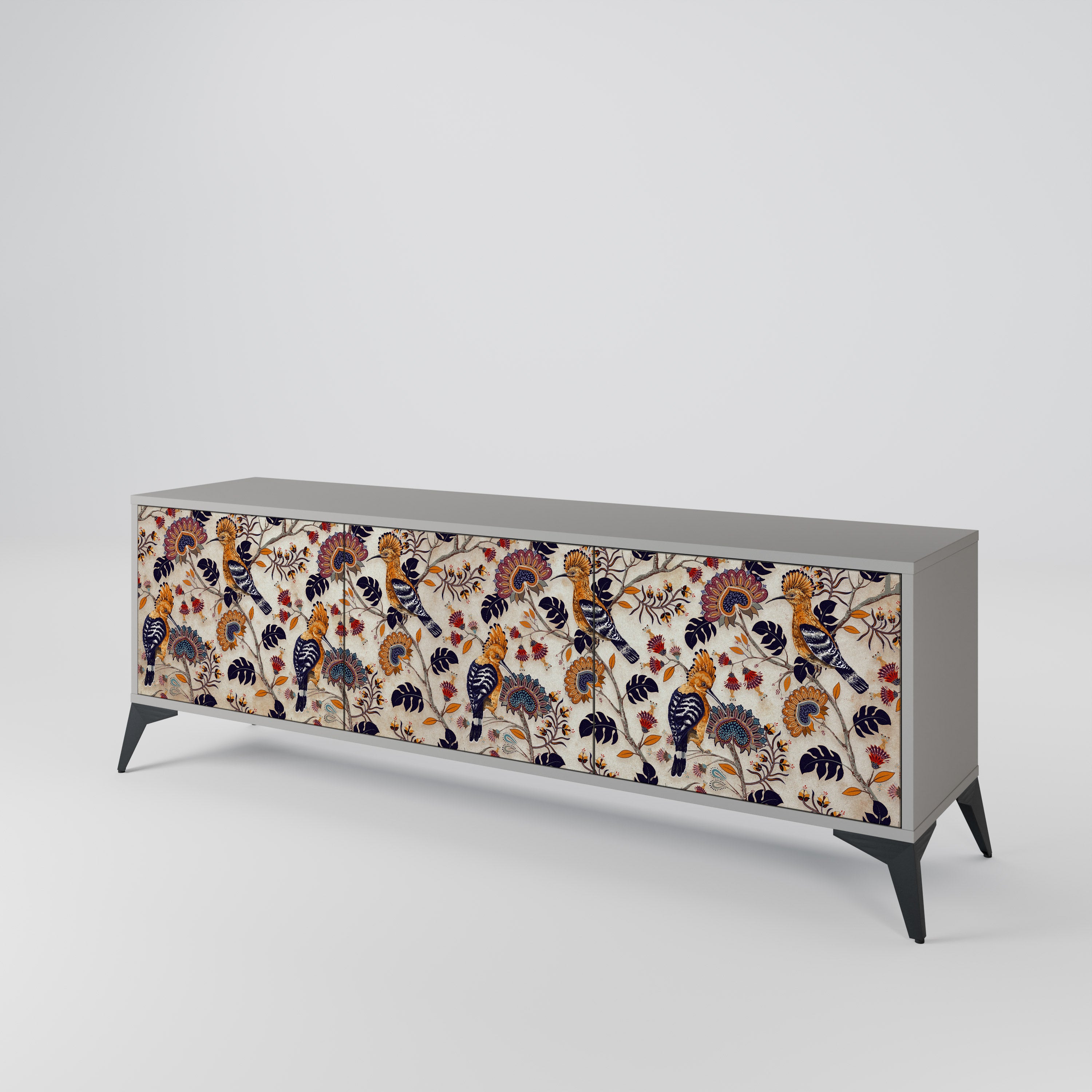 EMINENT HOOPOE 3-Door TV Stand in Grey Finish
