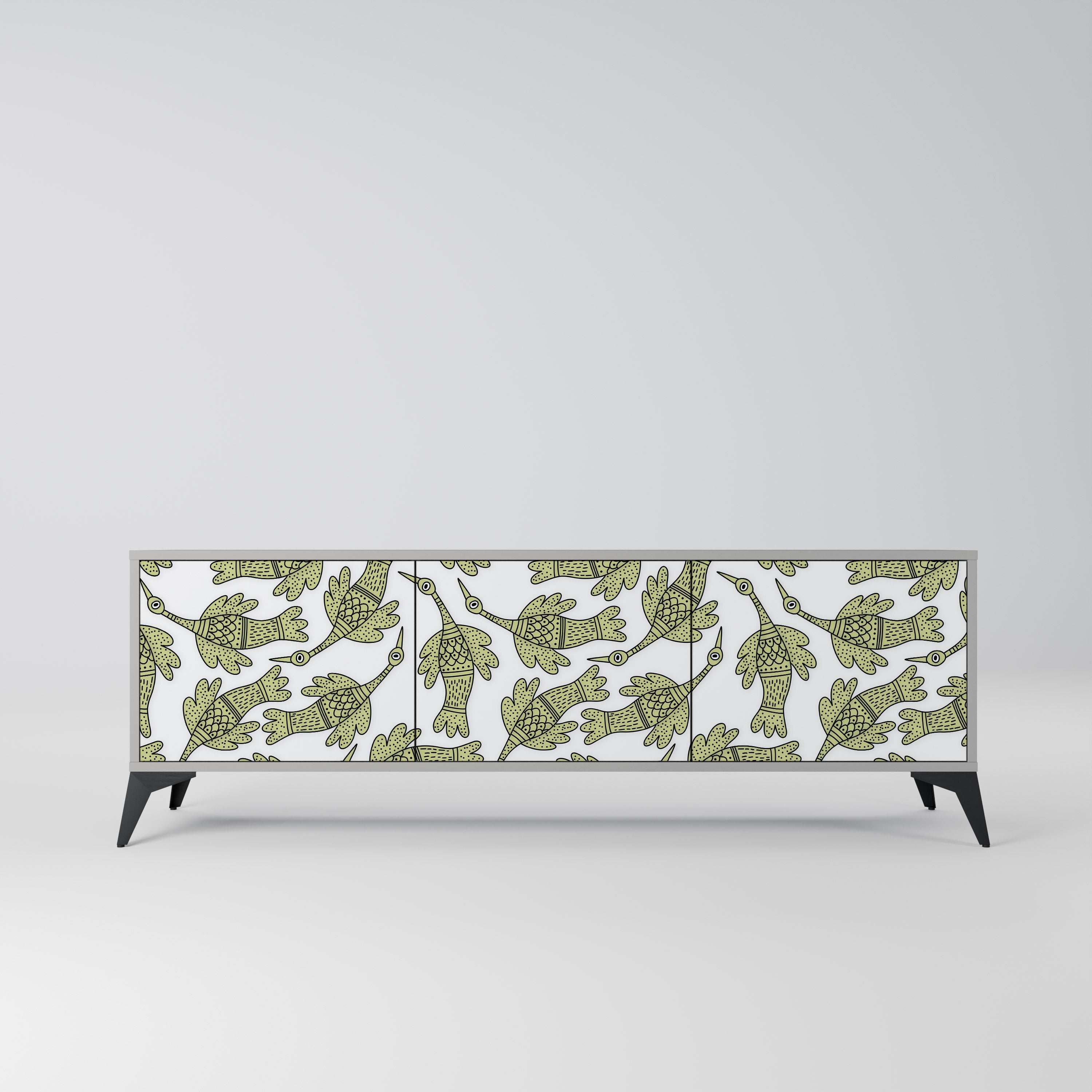 SEEDLING SONGBIRD 3-Door TV Stand in Grey Finish
