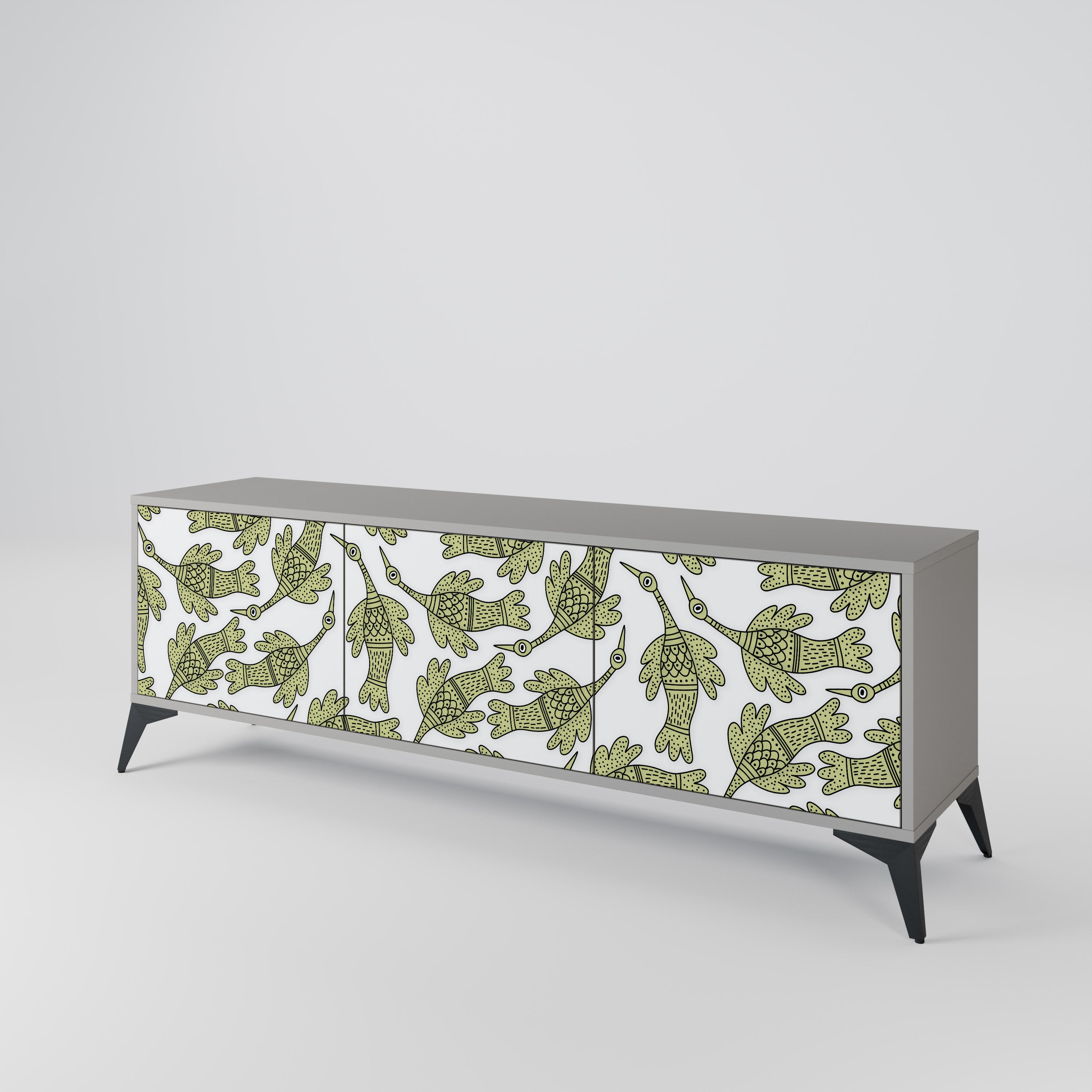 SEEDLING SONGBIRD 3-Door TV Stand in Grey Finish
