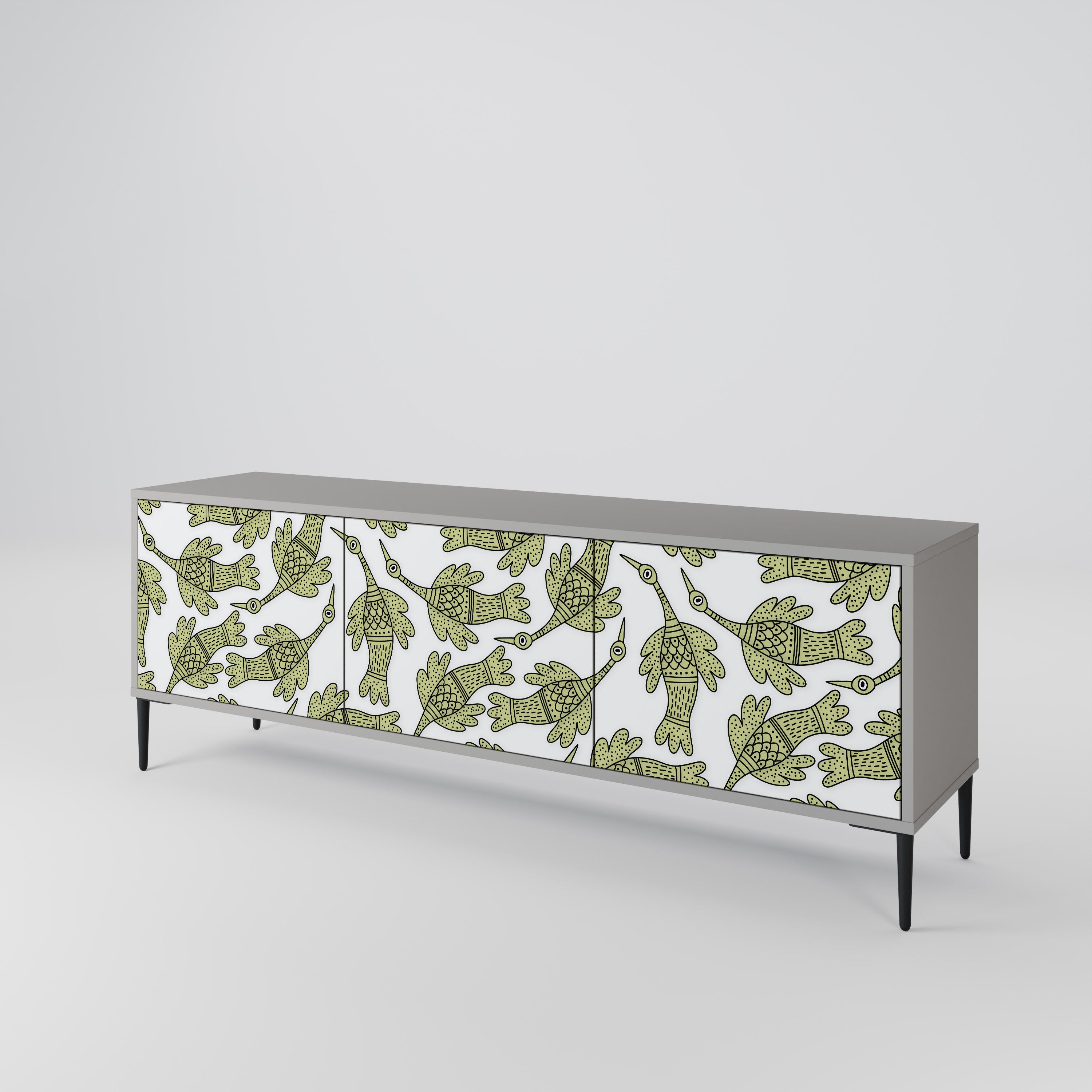SEEDLING SONGBIRD 3-Door TV Stand in Grey Finish