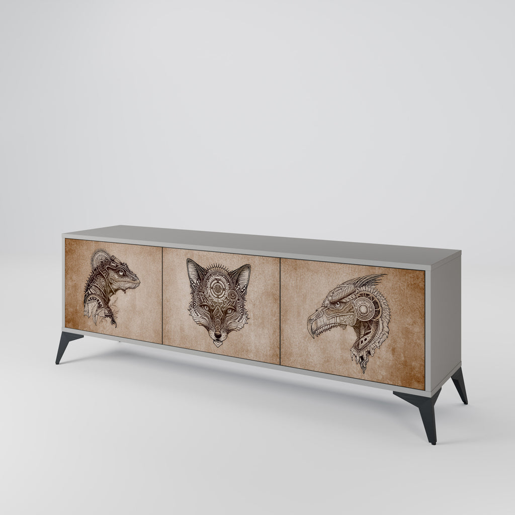 STEAMPUNK CLAN 3-Door TV Stand in Grey Finish
