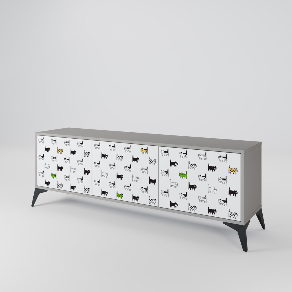 CATS COMPILATION 3-Door TV Stand in Grey Finish