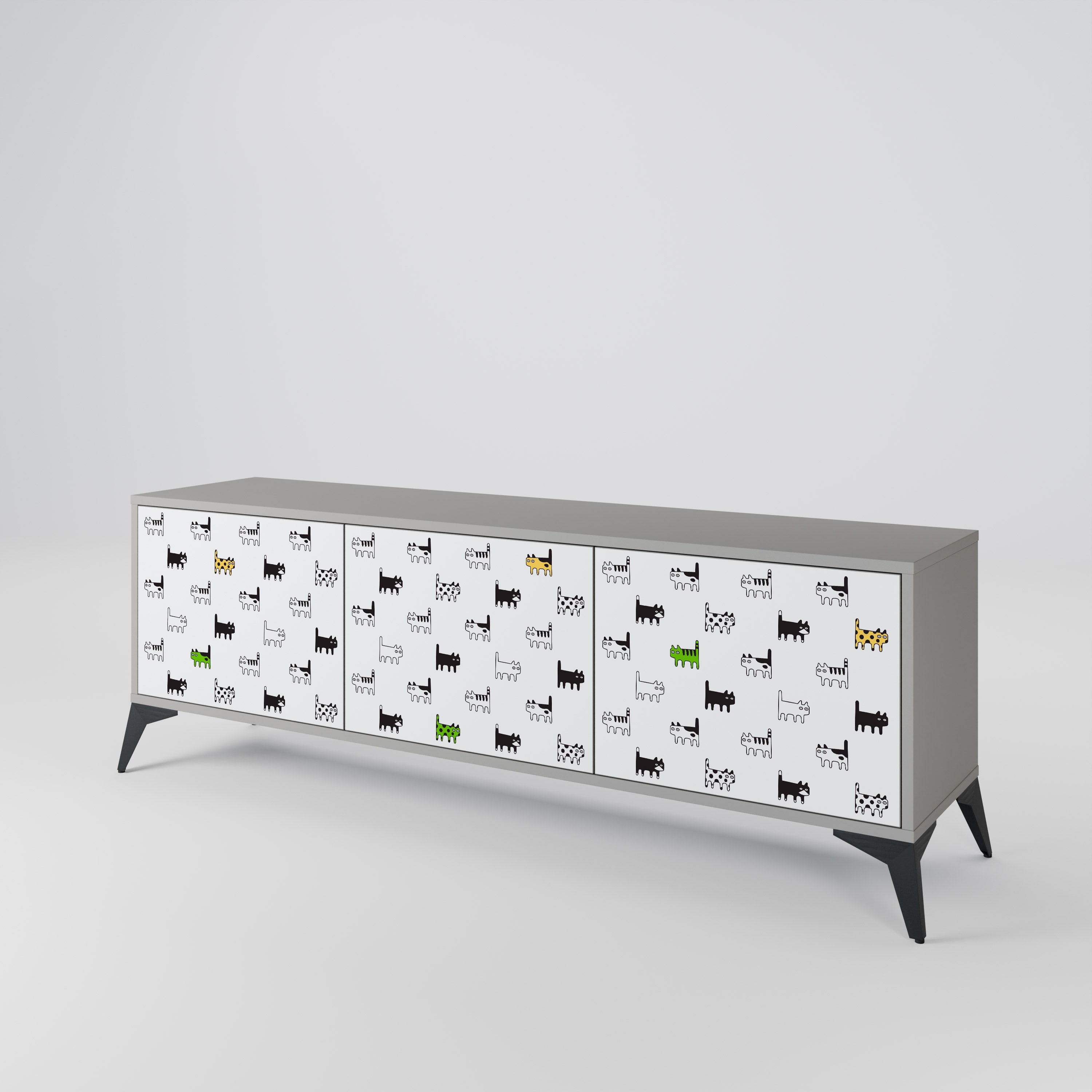 CATS COMPILATION 3-Door TV Stand in Grey Finish