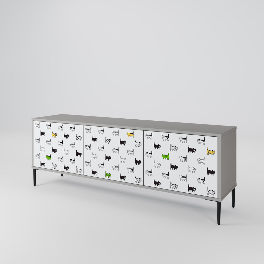 CATS COMPILATION 3-Door TV Stand in Grey Finish