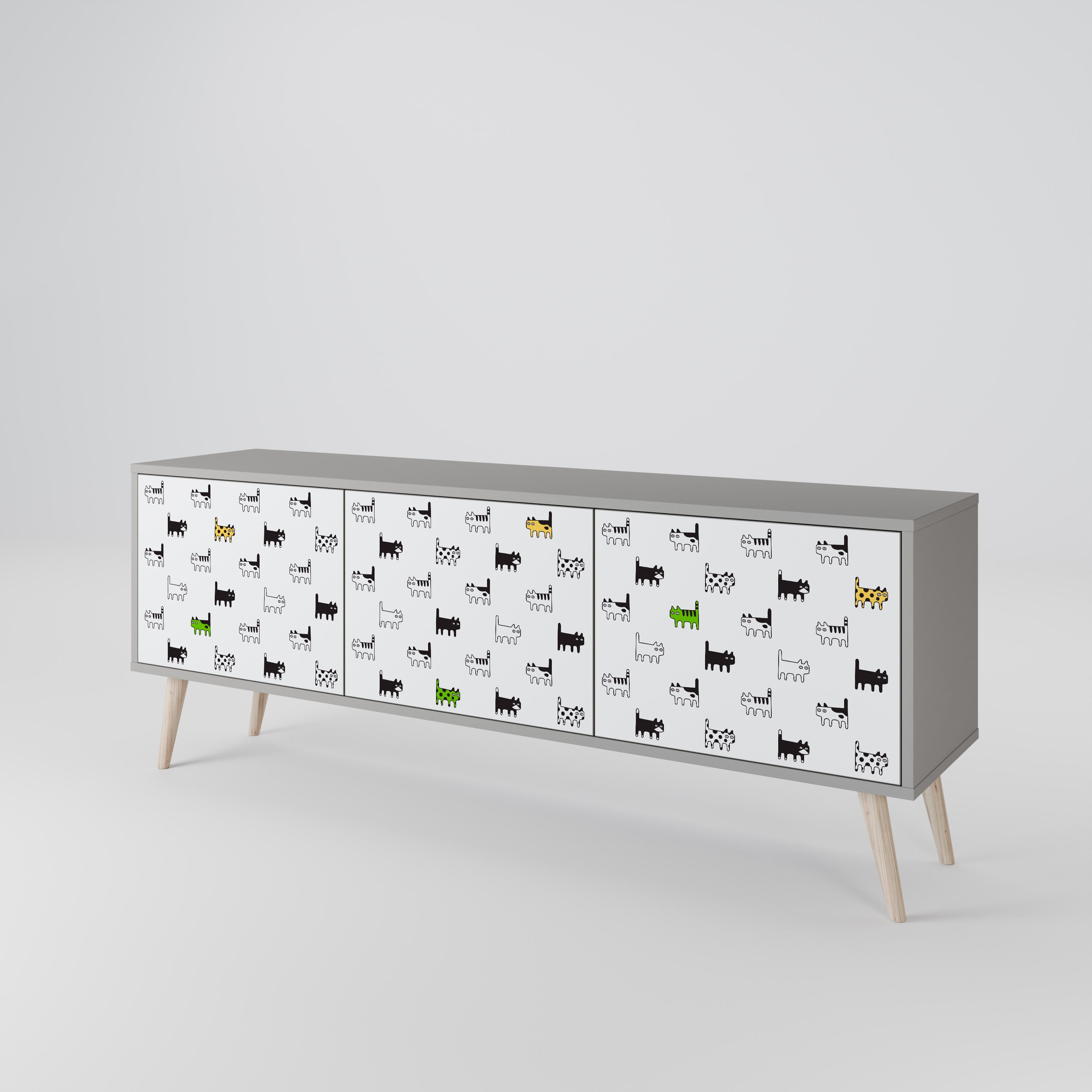 CATS COMPILATION 3-Door TV Stand in Grey Finish