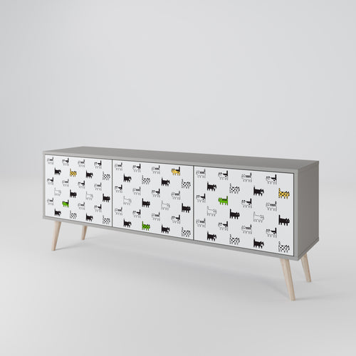 CATS COMPILATION Mueble de TV de 3 Puertas en Acabado Gris