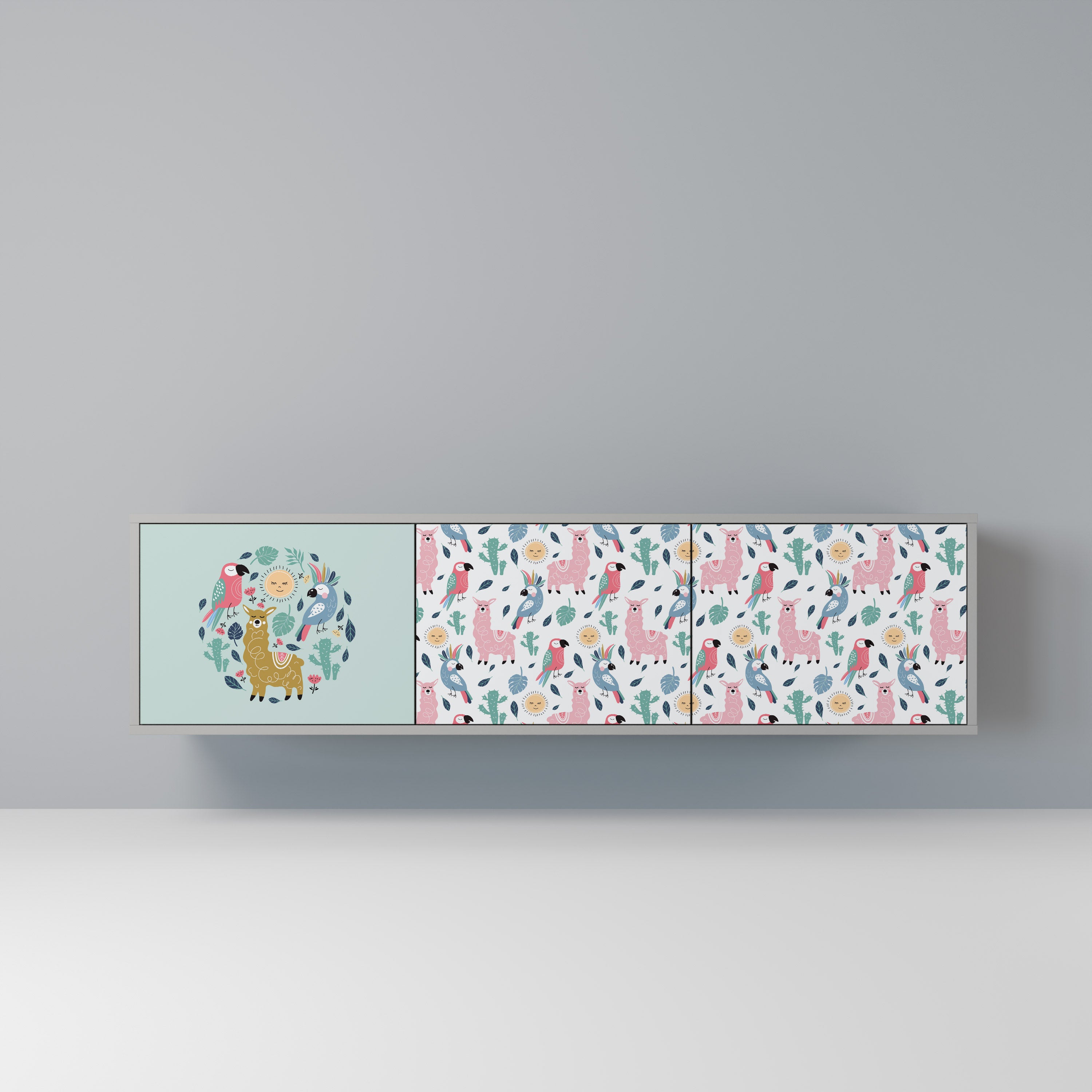 COLORFUL ALPACAS 3-Door TV Stand in Grey Finish