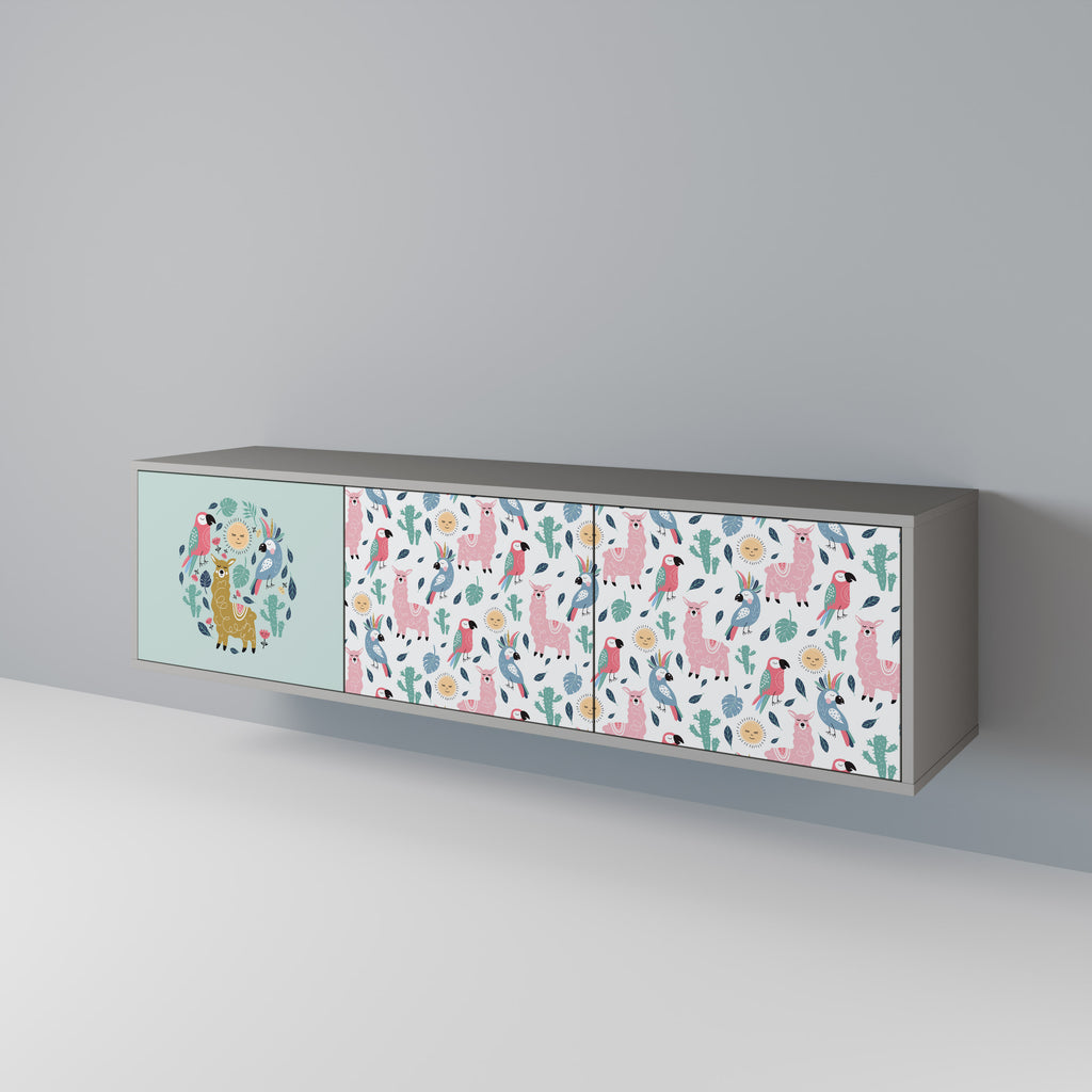Mueble de TV de 3 puertas COLORFUL ALPACAS en acabado gris