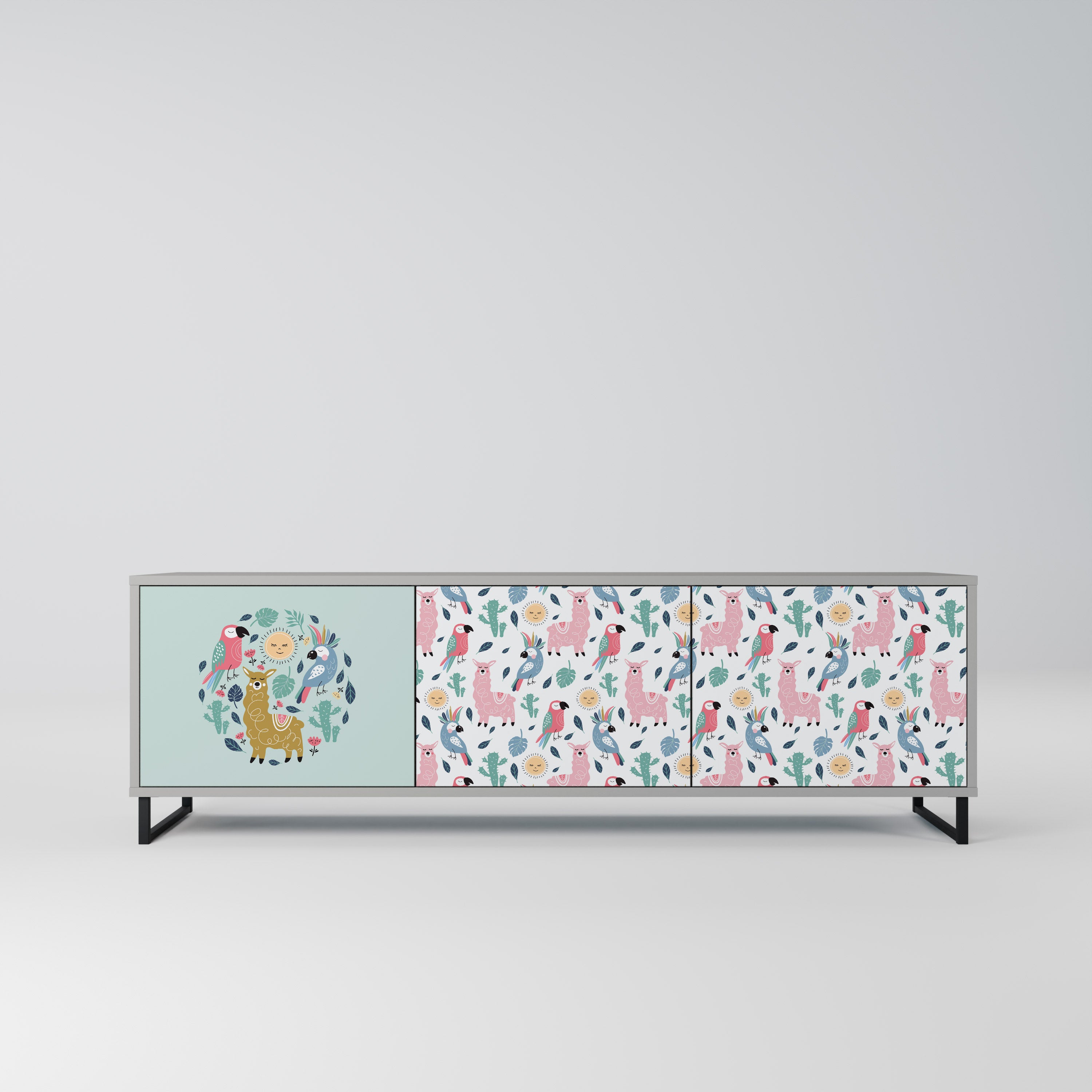 COLORFUL ALPACAS 3-Door TV Stand in Grey Finish