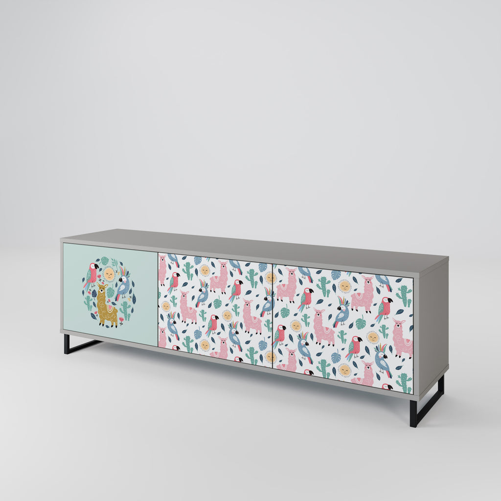 Mueble de TV de 3 puertas COLORFUL ALPACAS en acabado gris