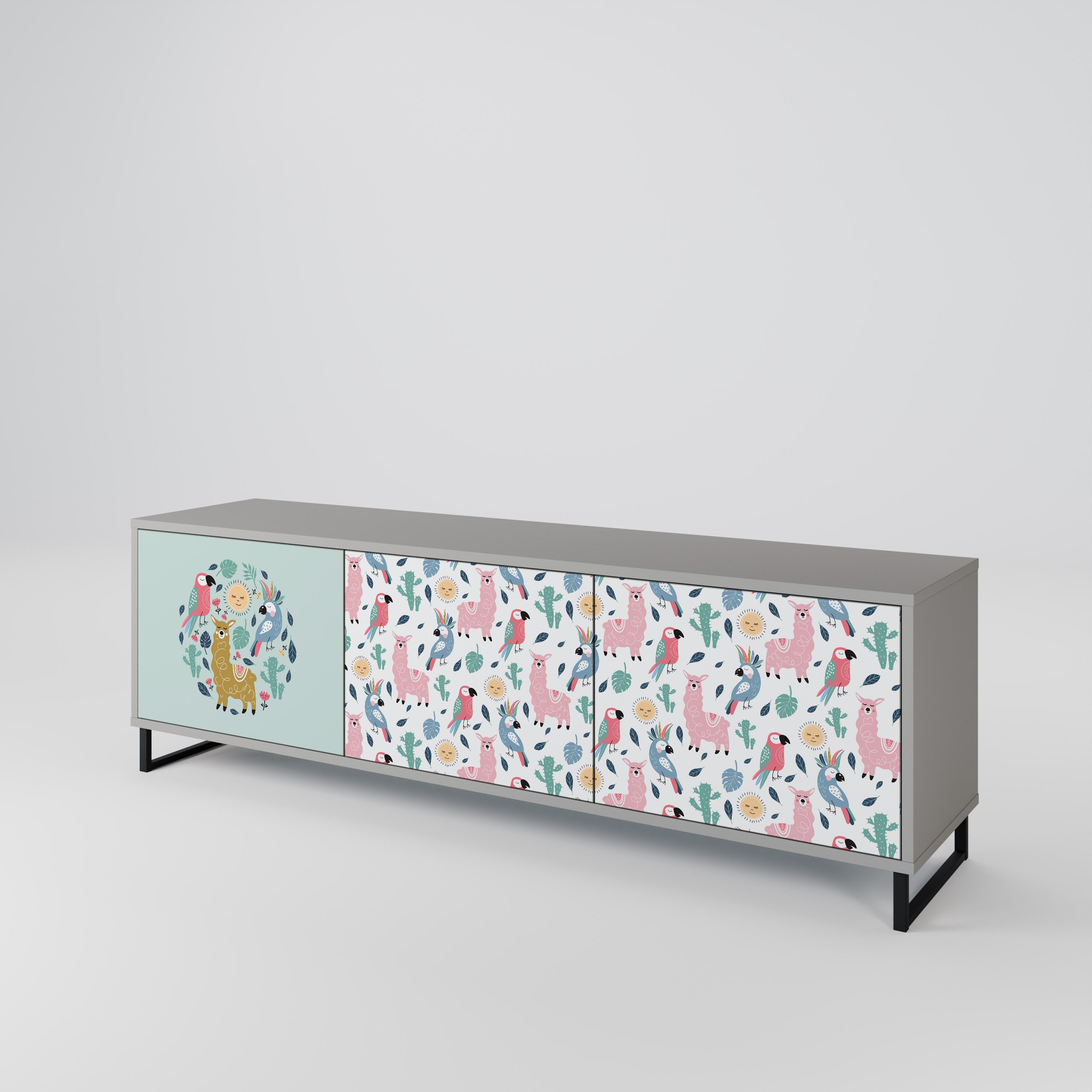 COLORFUL ALPACAS 3-Door TV Stand in Grey Finish
