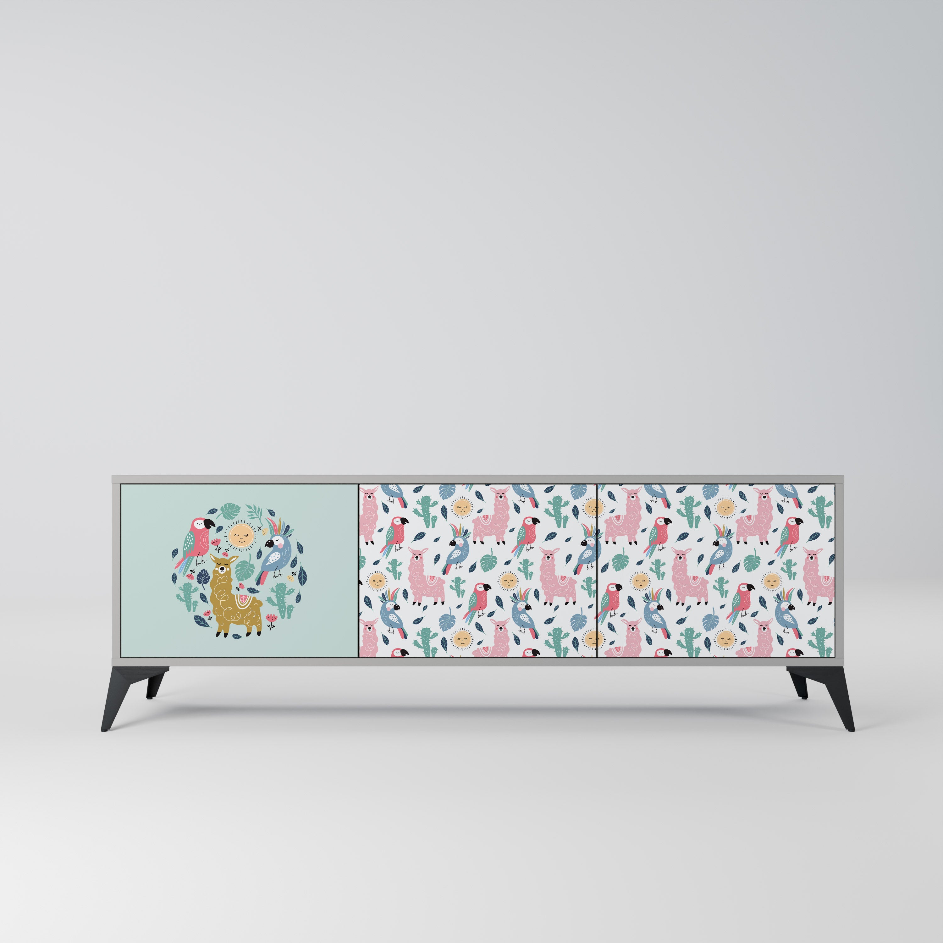 COLORFUL ALPACAS 3-Door TV Stand in Grey Finish