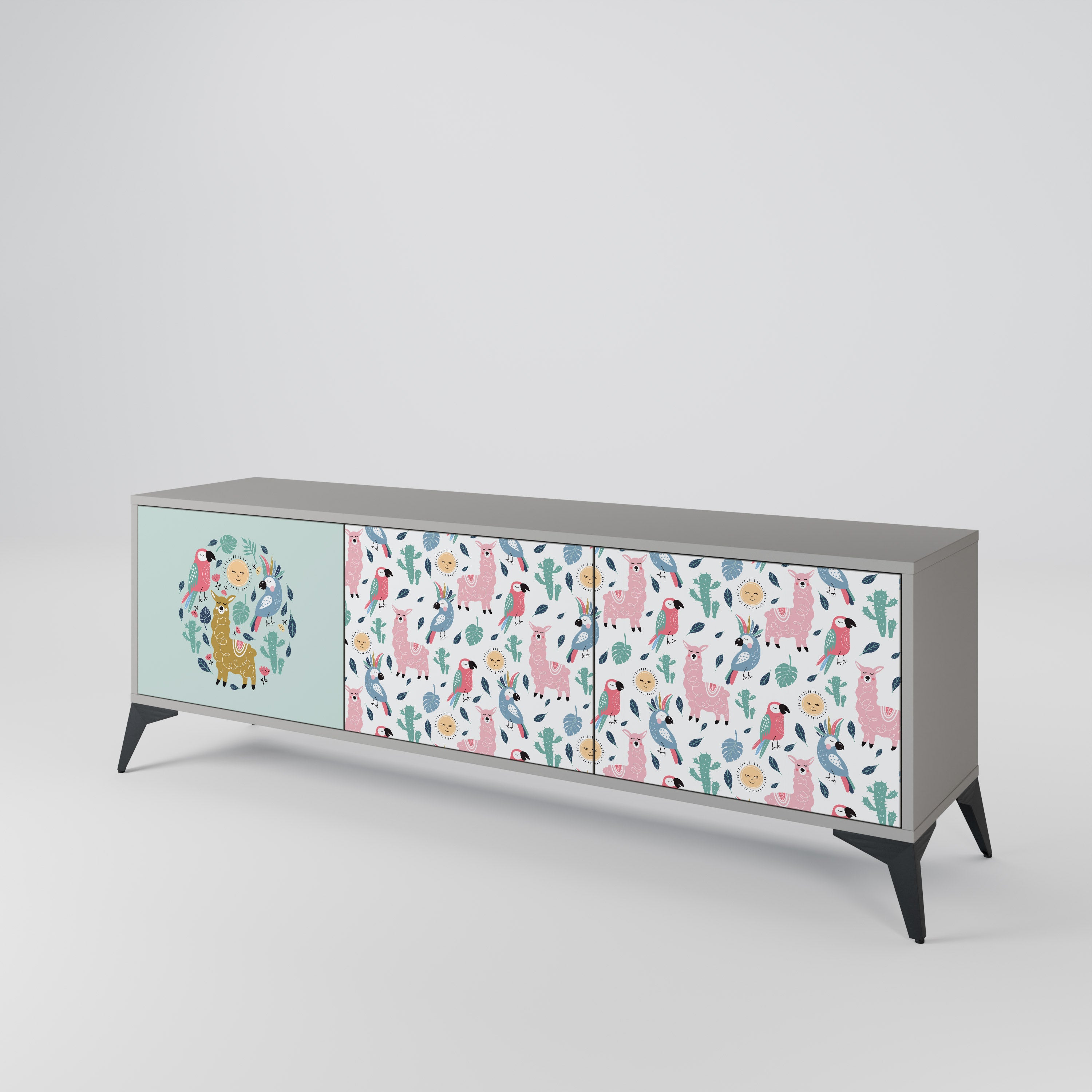 COLORFUL ALPACAS 3-Door TV Stand in Grey Finish