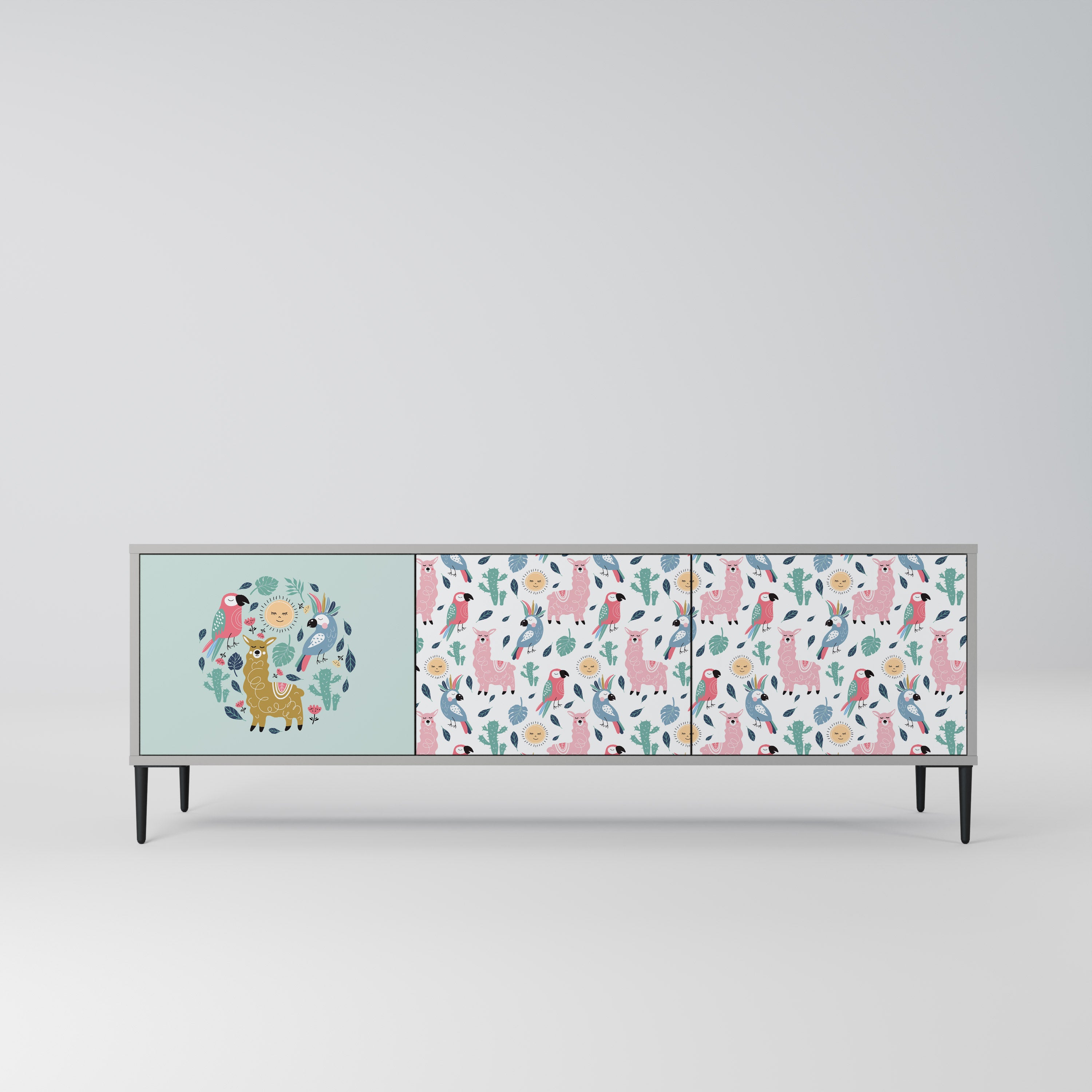 COLORFUL ALPACAS 3-Door TV Stand in Grey Finish