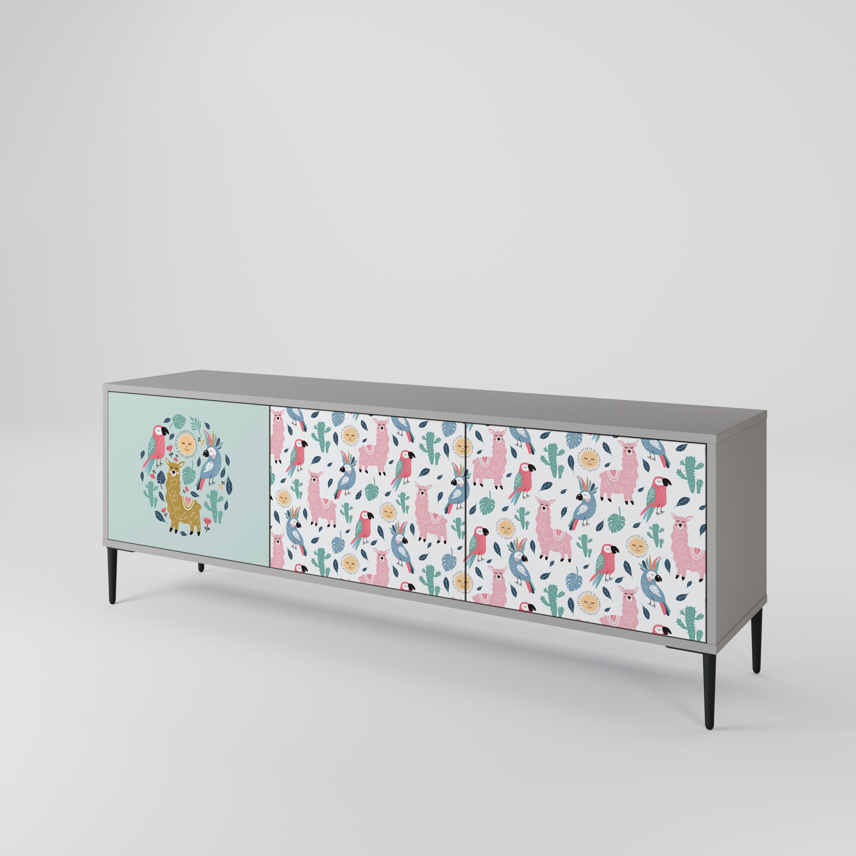 COLORFUL ALPACAS 3-Door TV Stand in Grey Finish