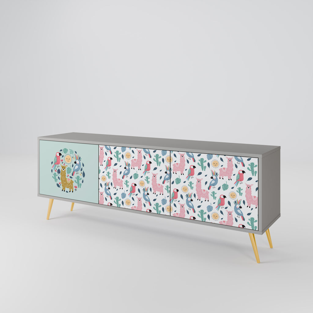 Mueble de TV de 3 puertas COLORFUL ALPACAS en acabado gris