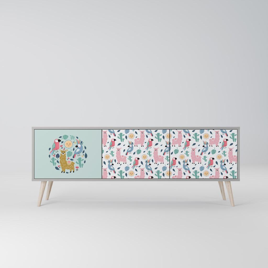 Mueble de TV de 3 puertas COLORFUL ALPACAS en acabado gris