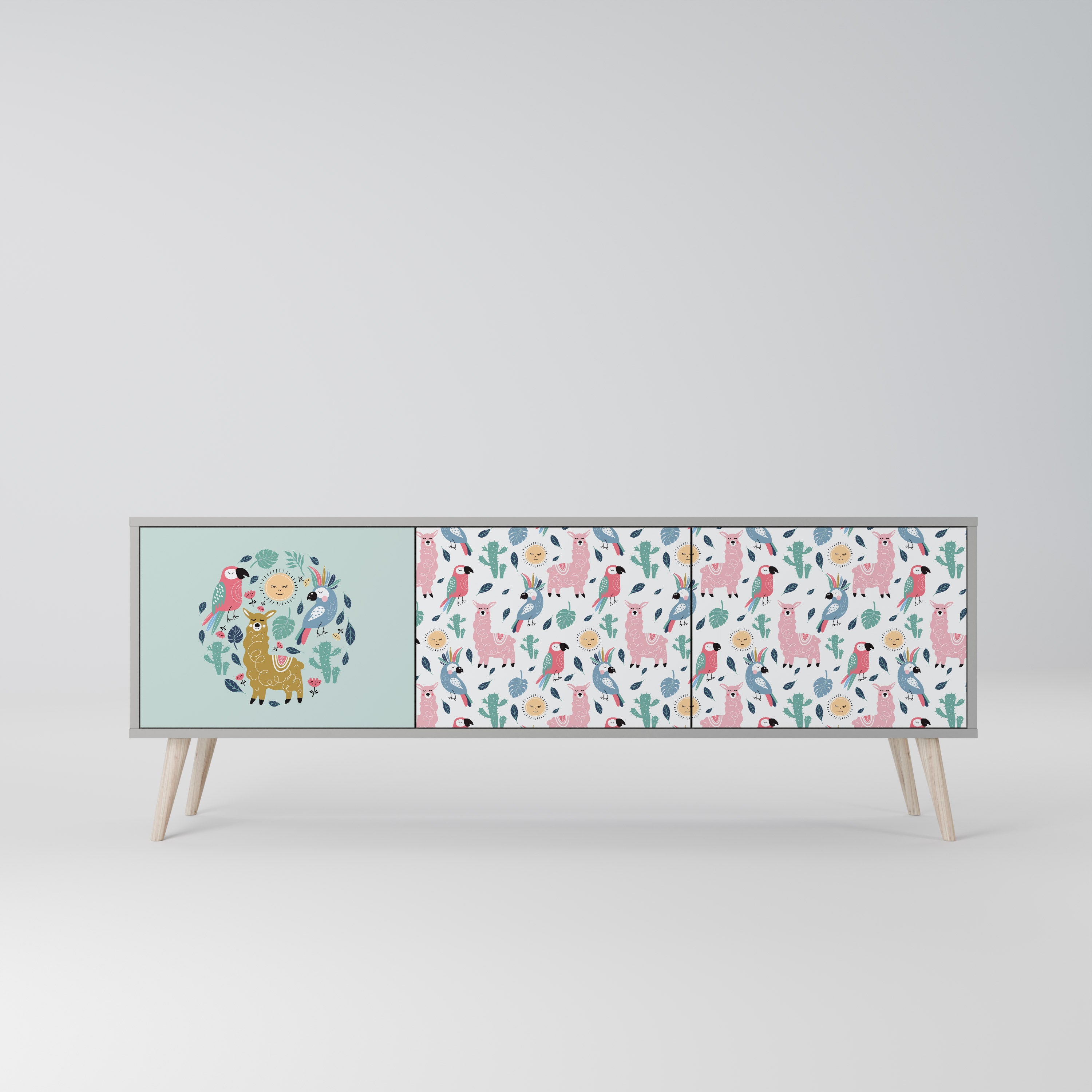 COLORFUL ALPACAS 3-Door TV Stand in Grey Finish