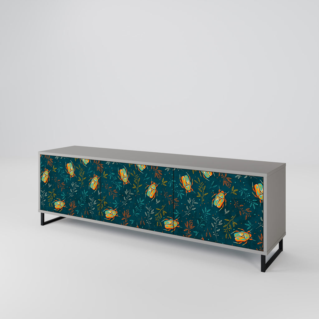 AUTUMN INSECTS 3-Door TV Stand in Grey Finish